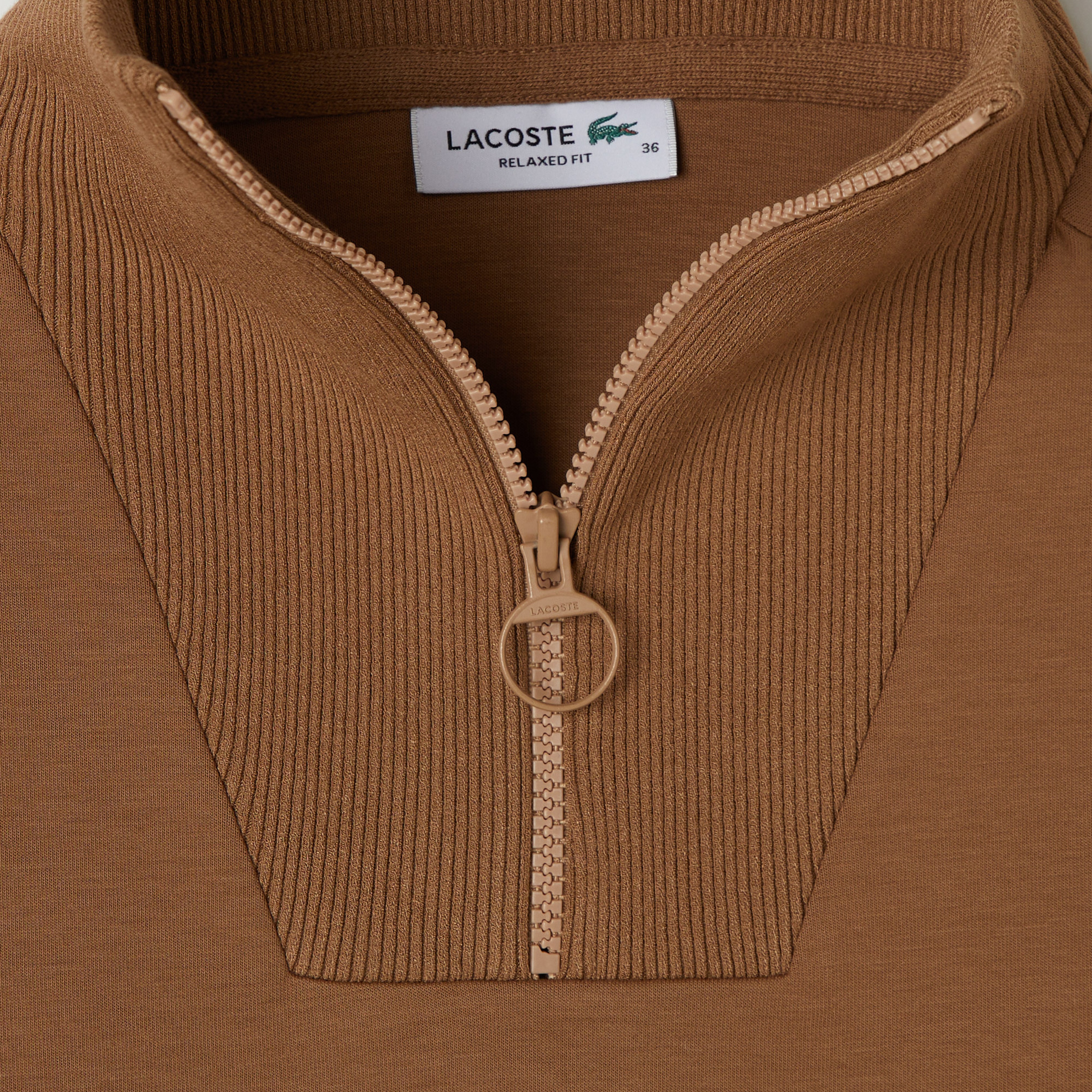 Lacoste Kadın Relaxed Fit Yarım Fermuarlı Kahverengi Sweatshirt
