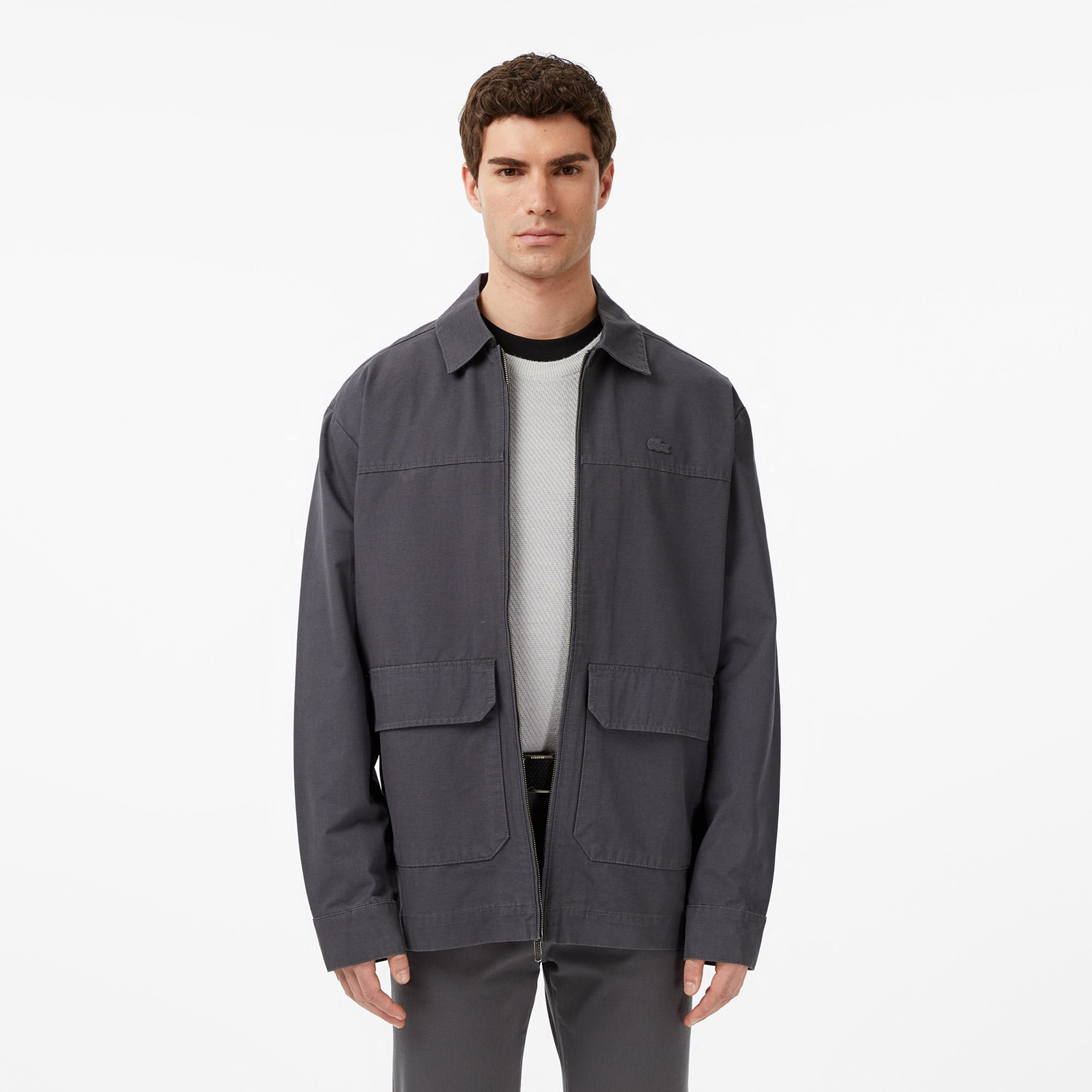 Lacoste Erkek Relaxed Fit Fermuarlı Koyu Gri Ceket