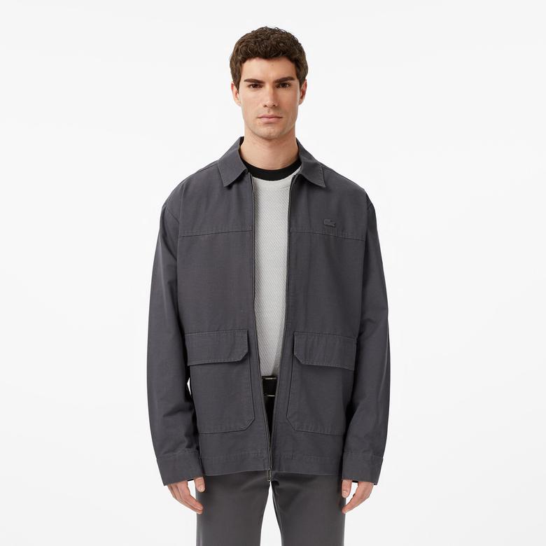 Lacoste Erkek Relaxed Fit Fermuarlı Koyu Gri Ceket