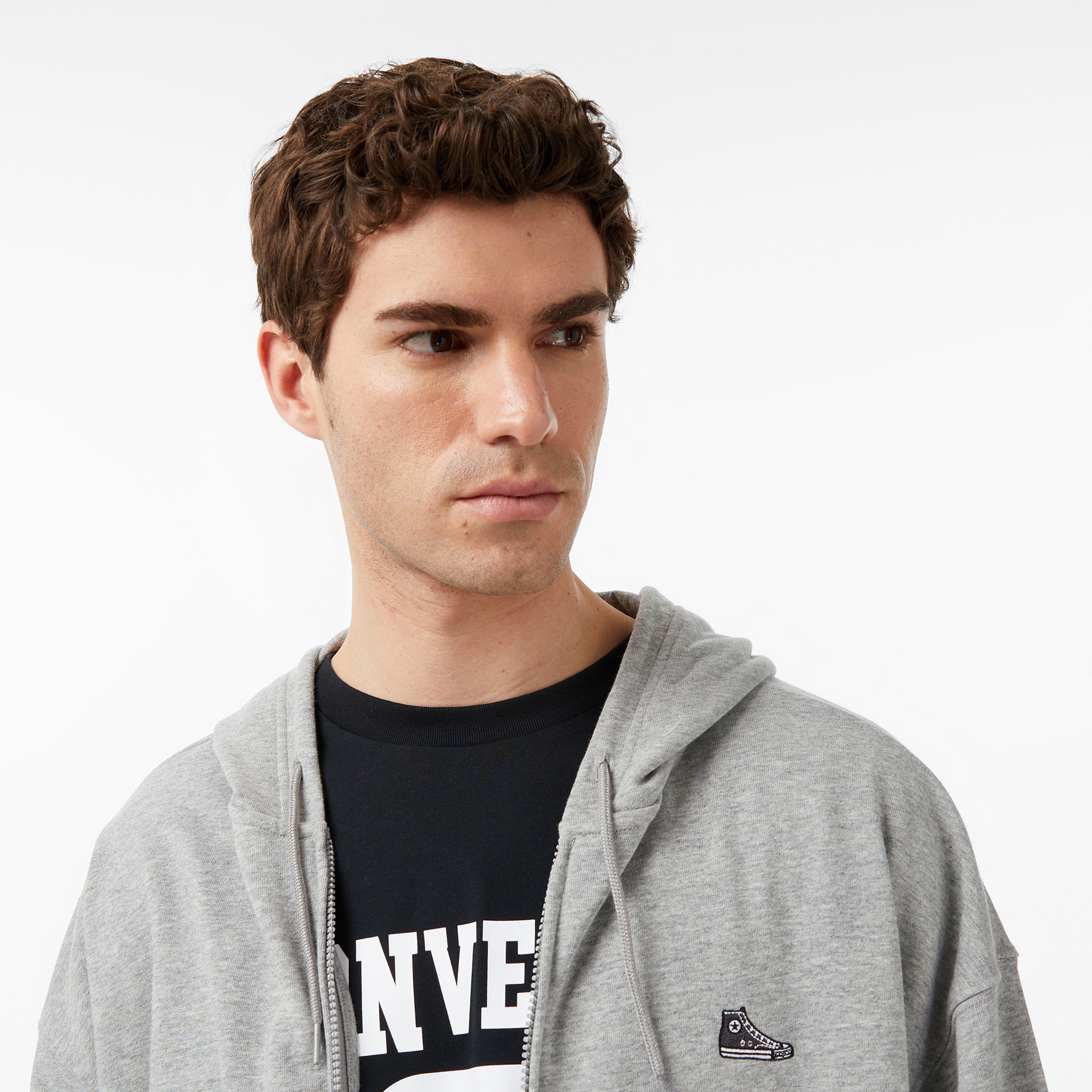 Converse Loose Fit Sneaker Patch Full Zip Erkek Gri Sweatshirt