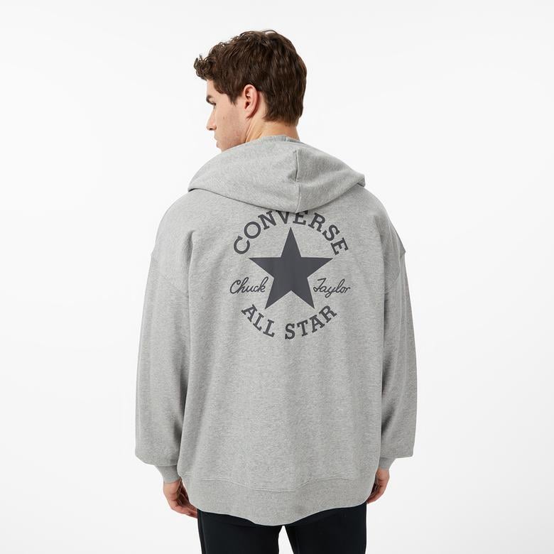 Converse Loose Fit Sneaker Patch Full Zip Erkek Gri Sweatshirt