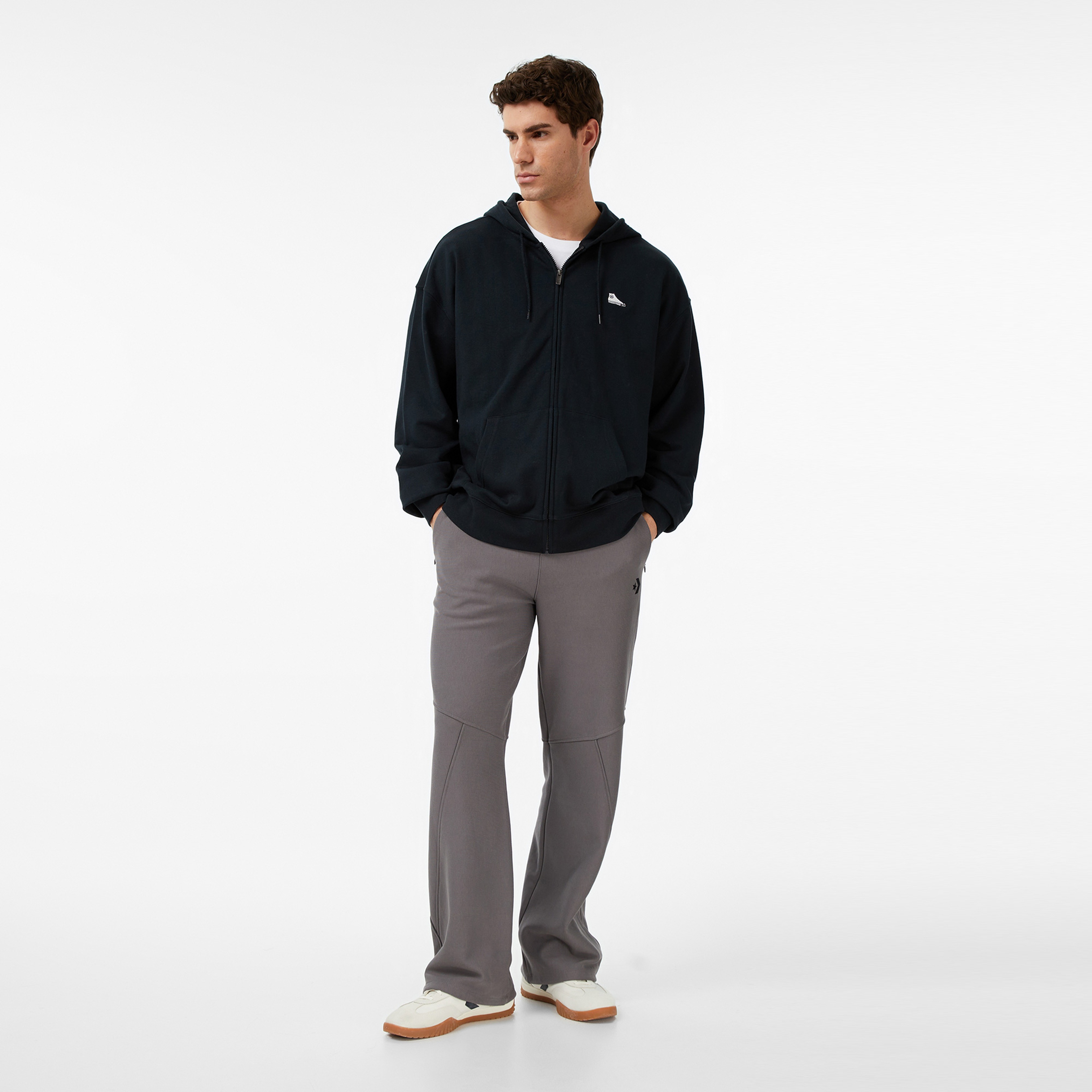 Converse Loose Fit Sneaker Patch Full Zip Erkek Siyah Sweatshirt