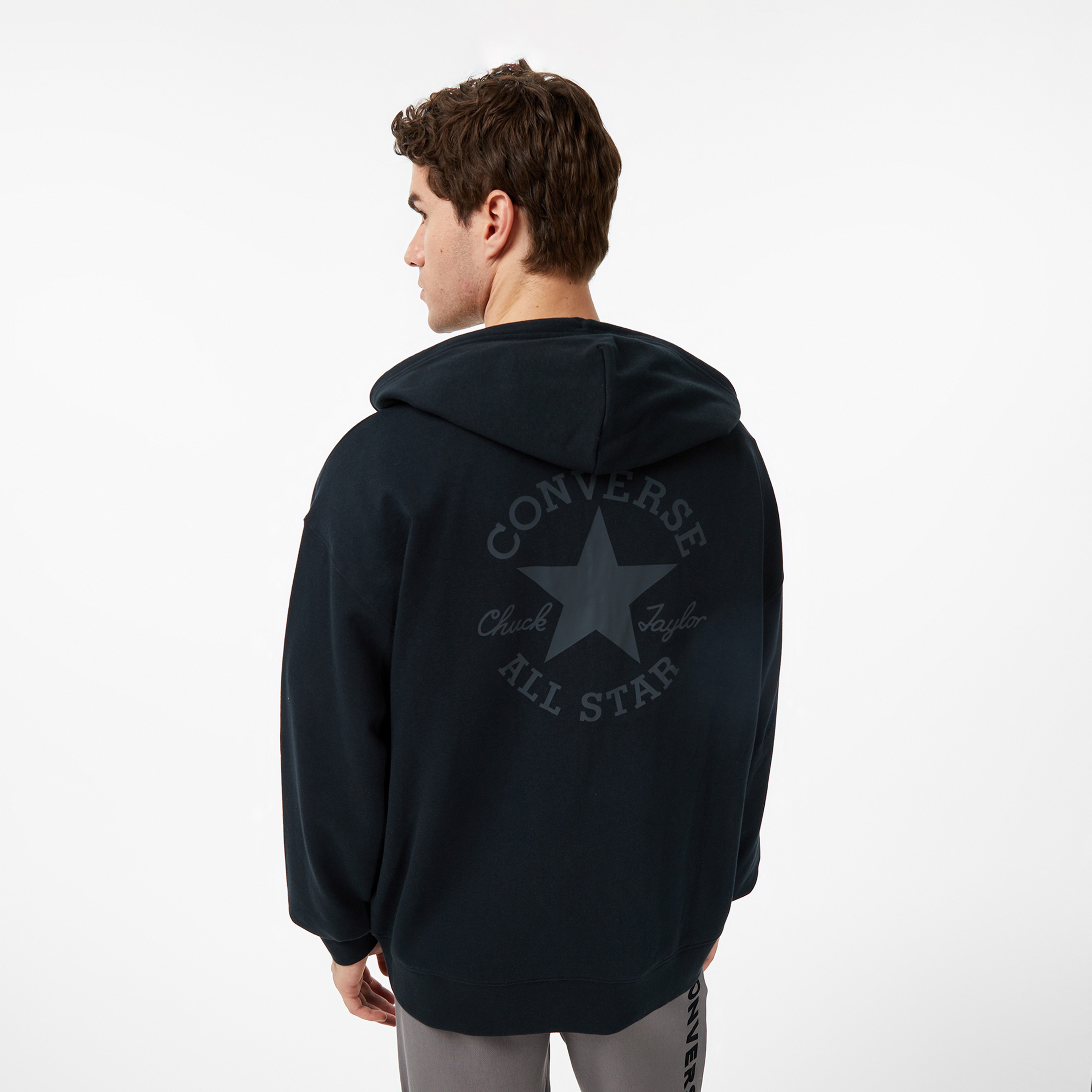 Converse Loose Fit Sneaker Patch Full Zip Erkek Siyah Sweatshirt