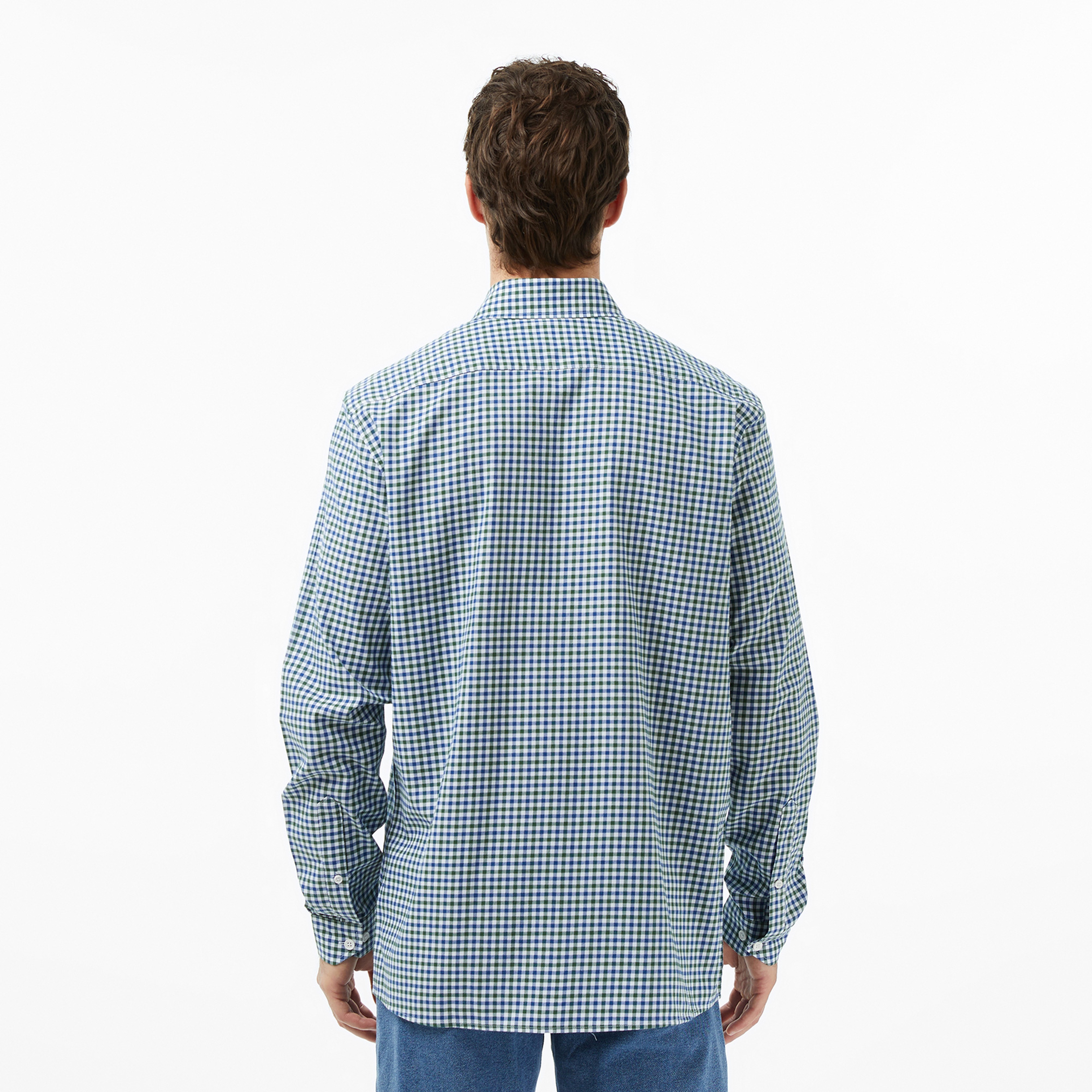 Erkek Regular Fit Düğmeli Yaka Kareli Lacivert Gömlek