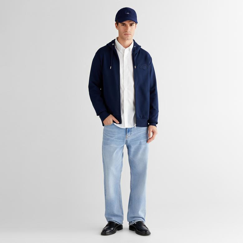 GANT Erkek Lacivert Regular Fit Kapüşonlu Fermuarlı Sweatshirt