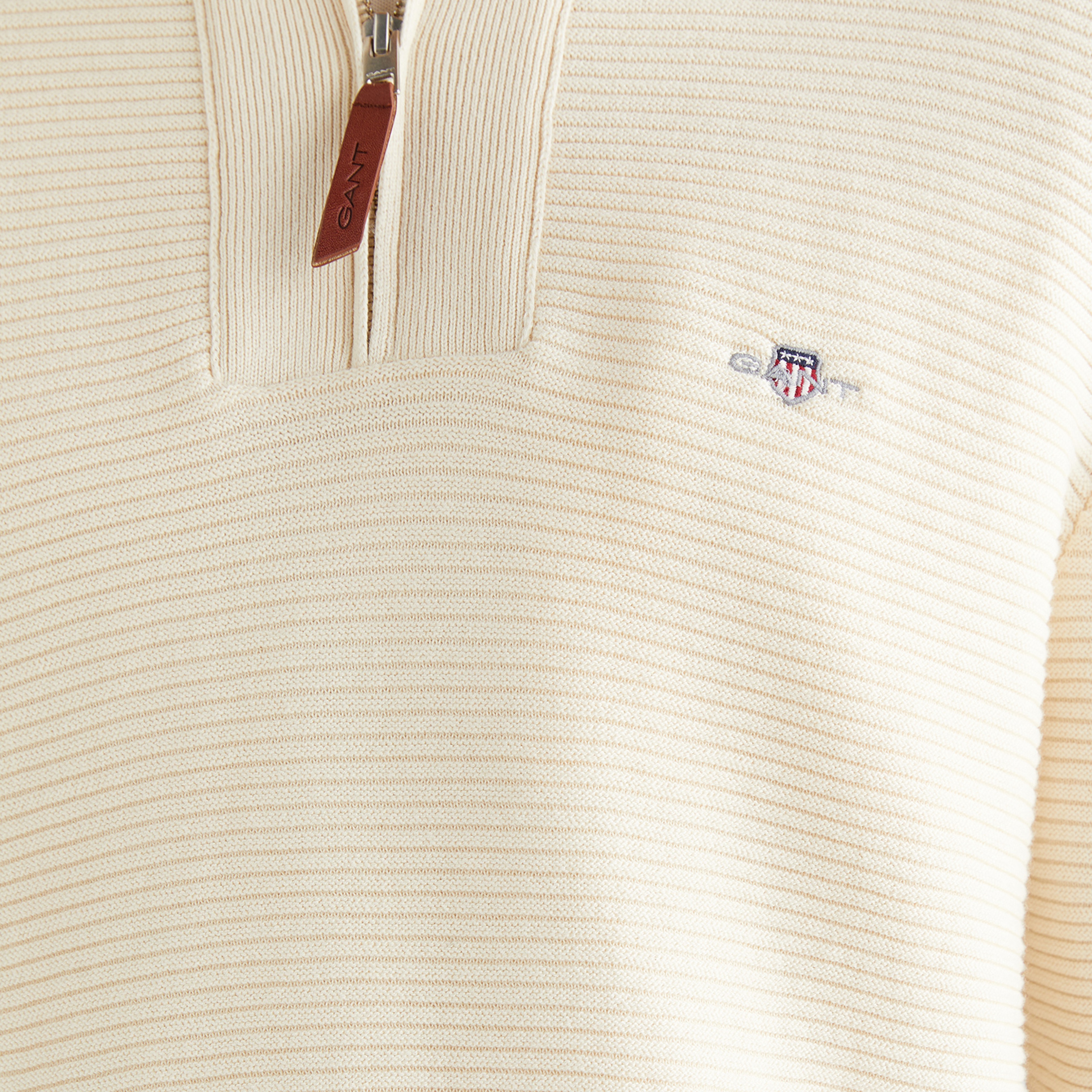 GANT Erkek Krem Regular Fit Yarım Fermuarlı Triko