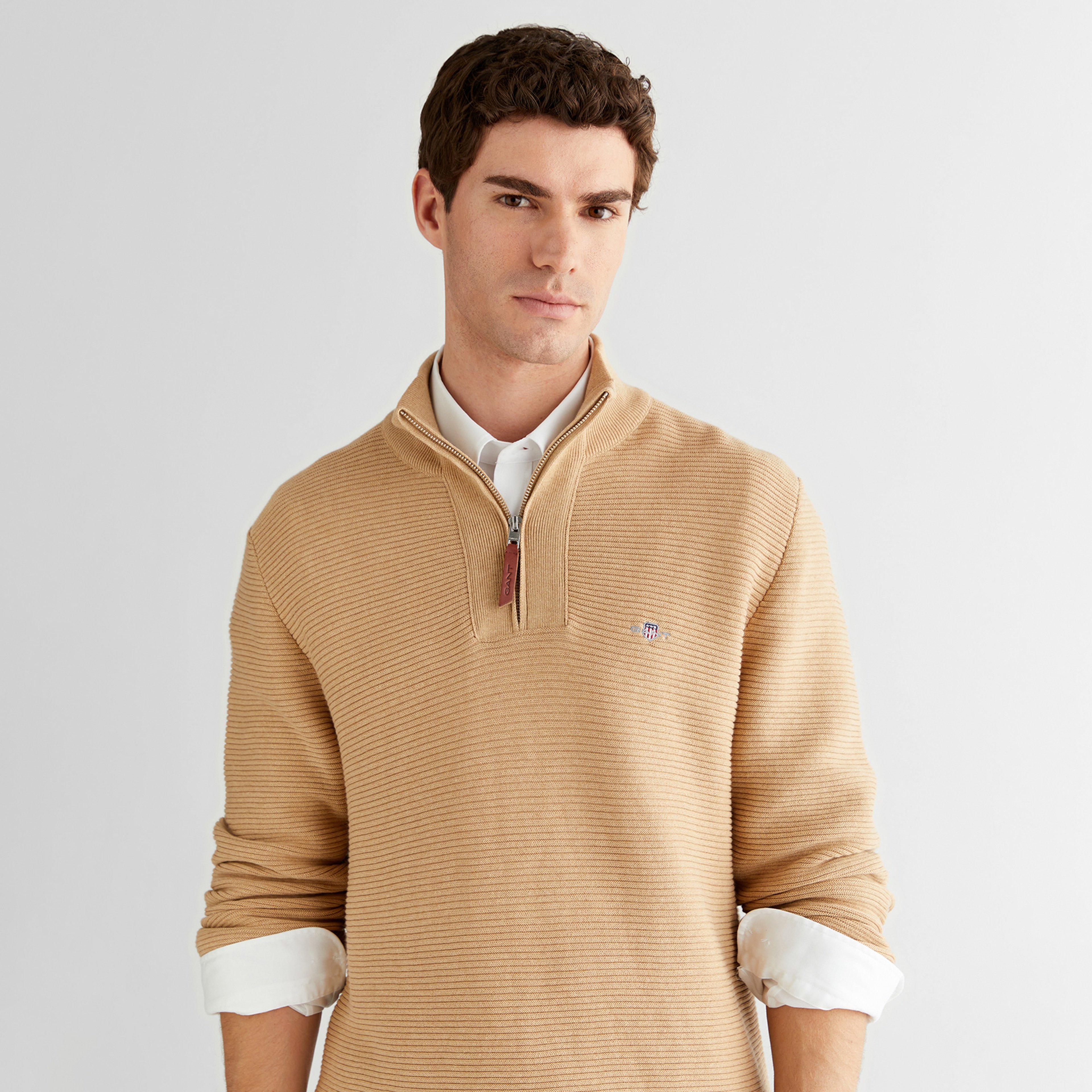 GANT Erkek Bej Regular Fit Yarım Fermuarlı Triko