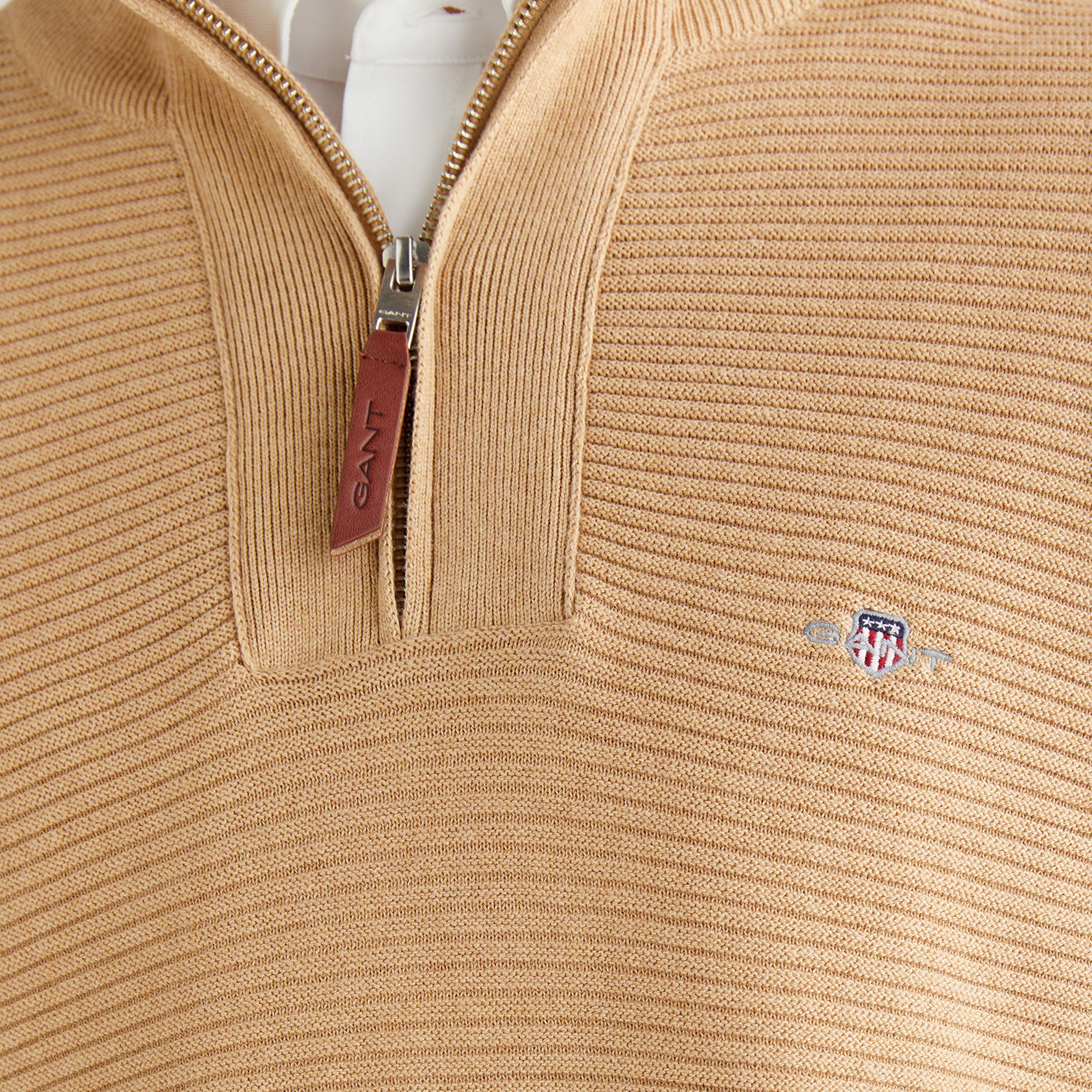 GANT Erkek Bej Regular Fit Yarım Fermuarlı Triko