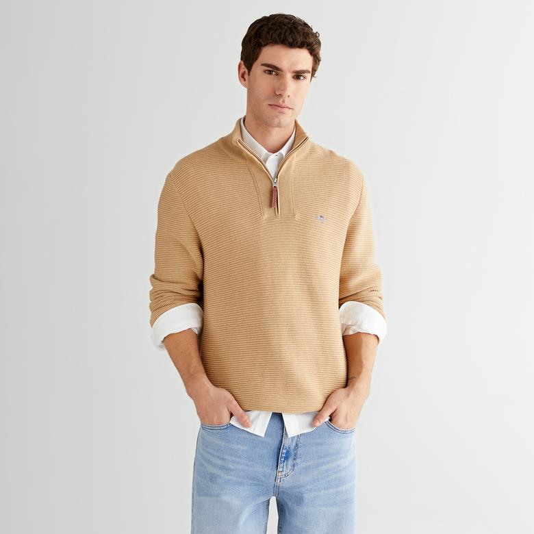 GANT Erkek Bej Regular Fit Yarım Fermuarlı Triko