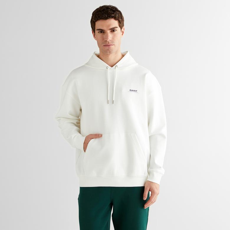 GANT Erkek Beyaz Regular Fit Kapüşonlu Sweatshirt