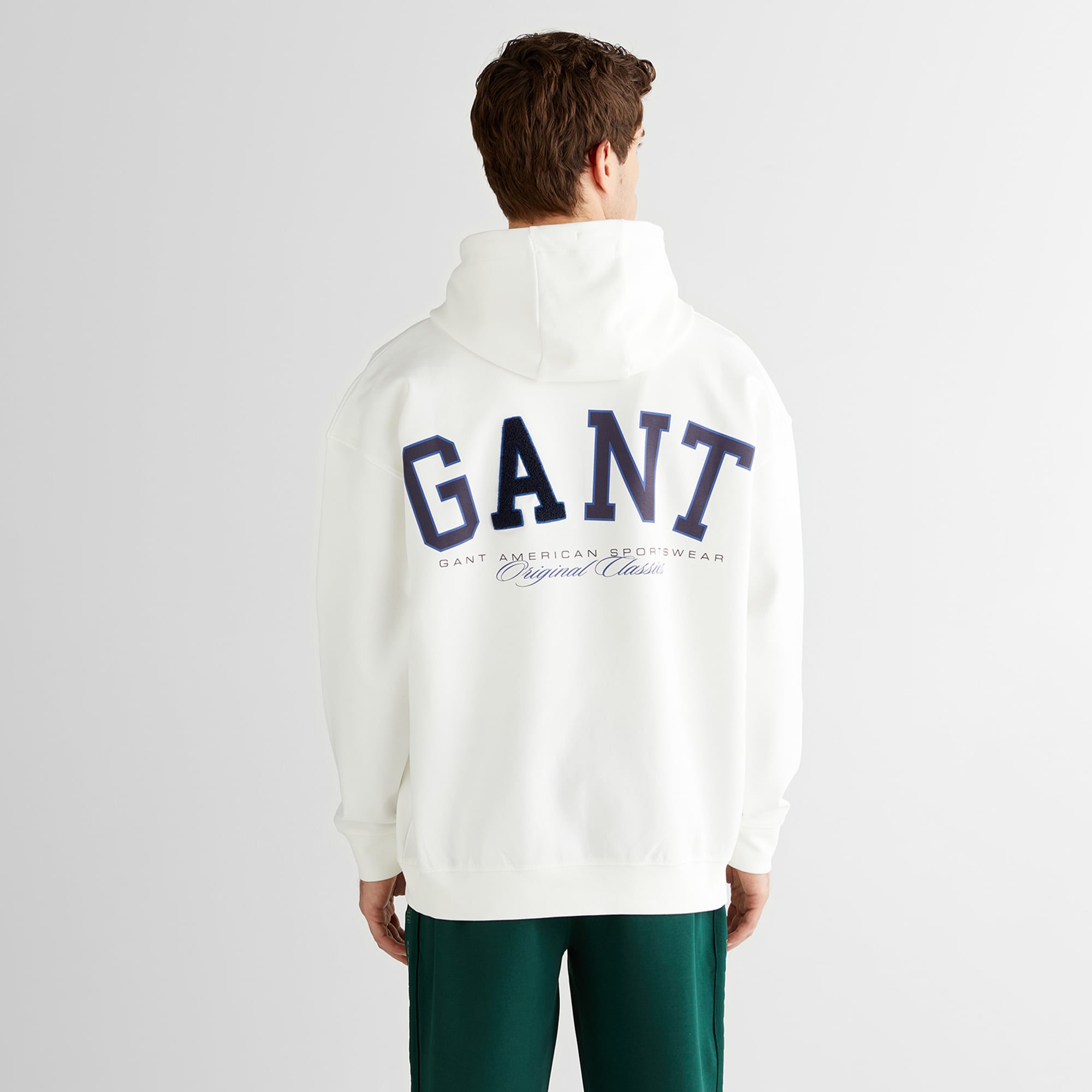 GANT Erkek Beyaz Regular Fit Kapüşonlu Sweatshirt
