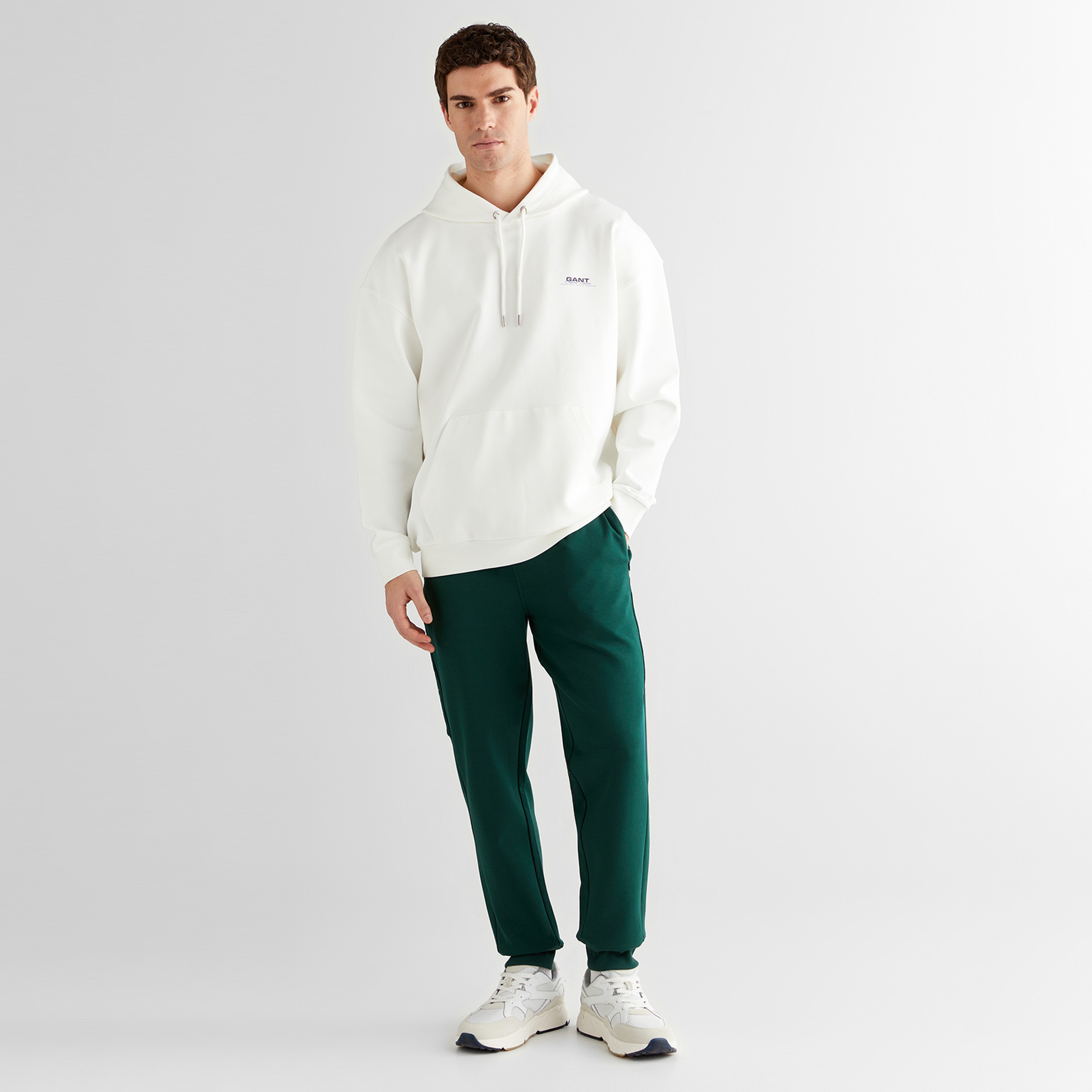 GANT Erkek Beyaz Regular Fit Kapüşonlu Sweatshirt