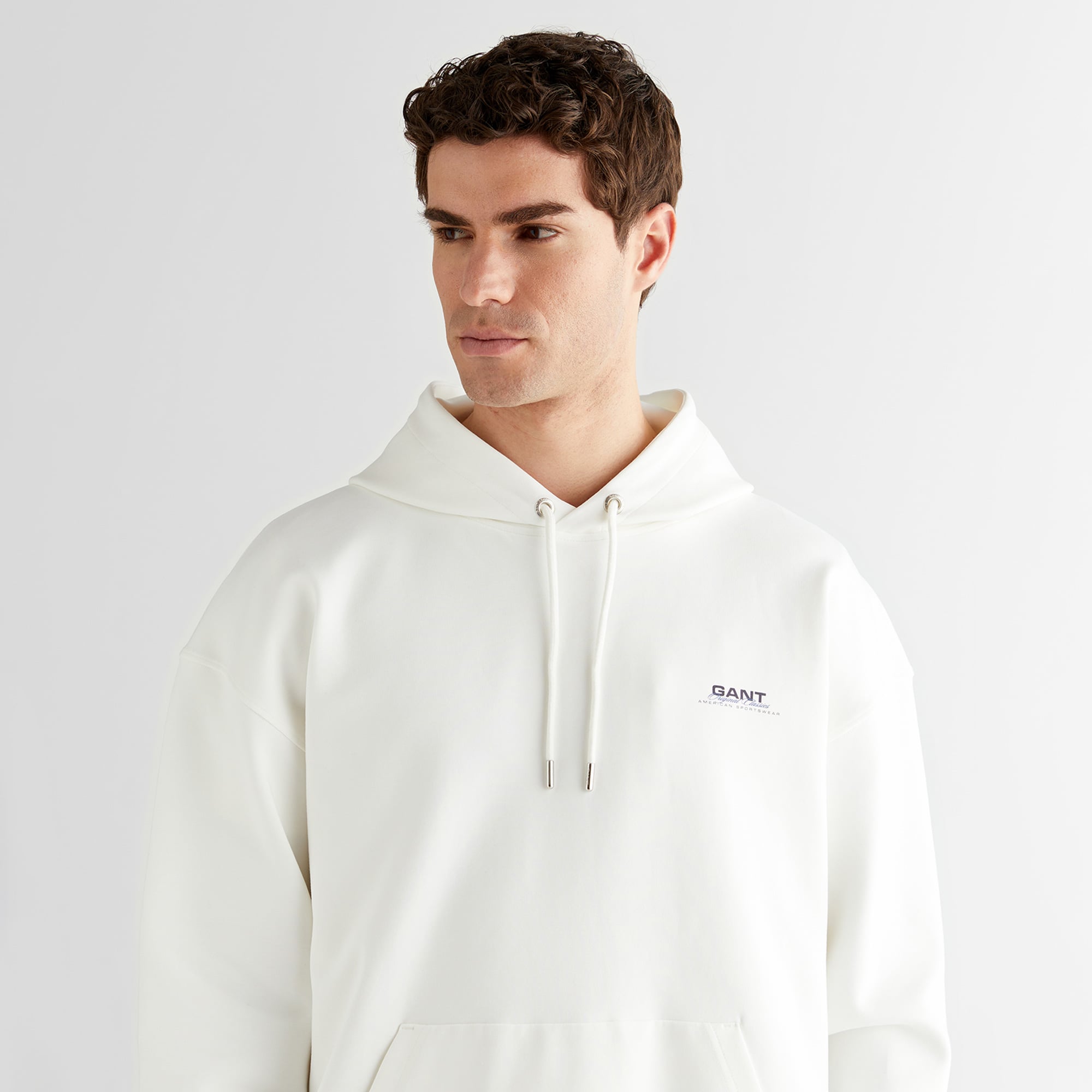 GANT Erkek Beyaz Regular Fit Kapüşonlu Sweatshirt