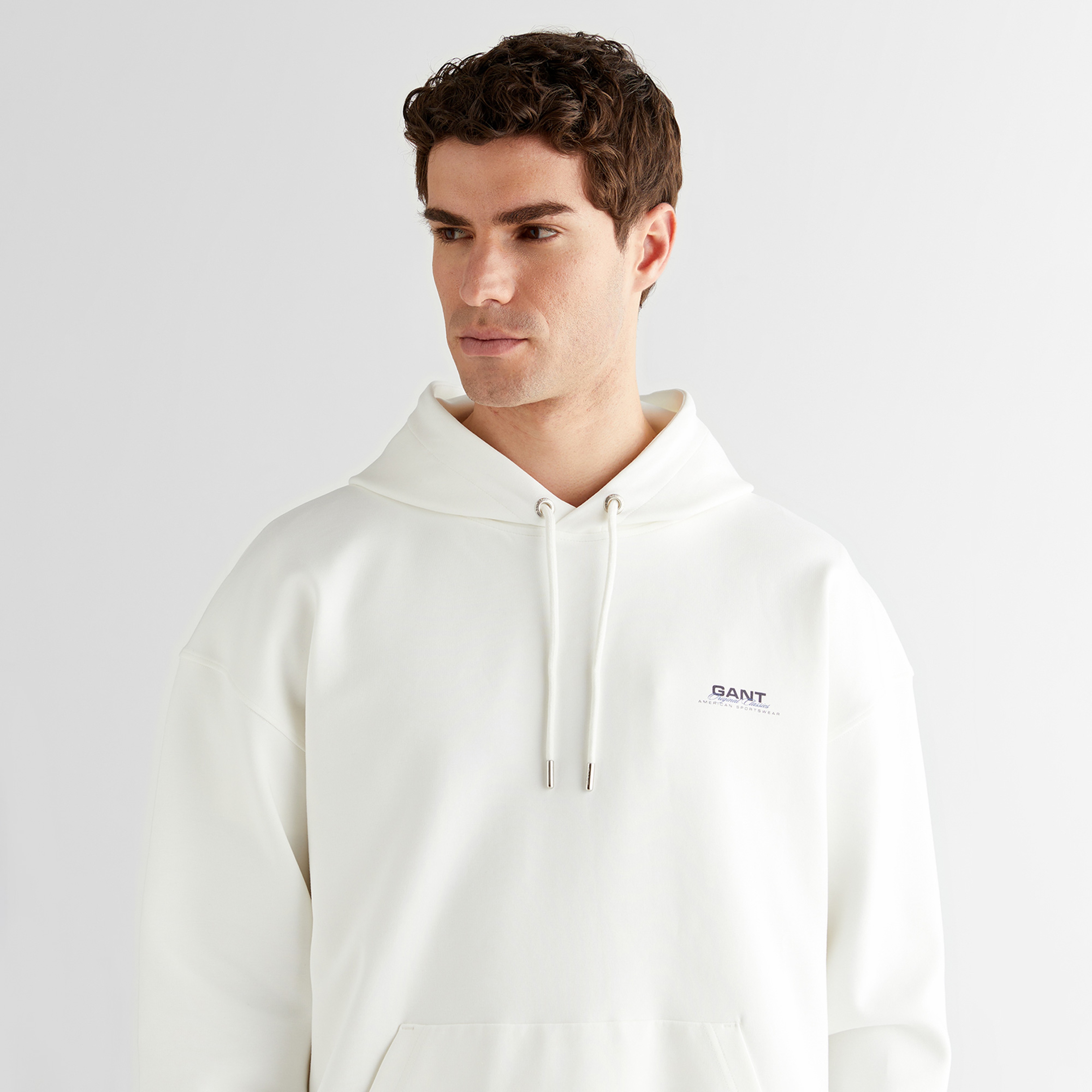 GANT Erkek Beyaz Regular Fit Kapüşonlu Sweatshirt
