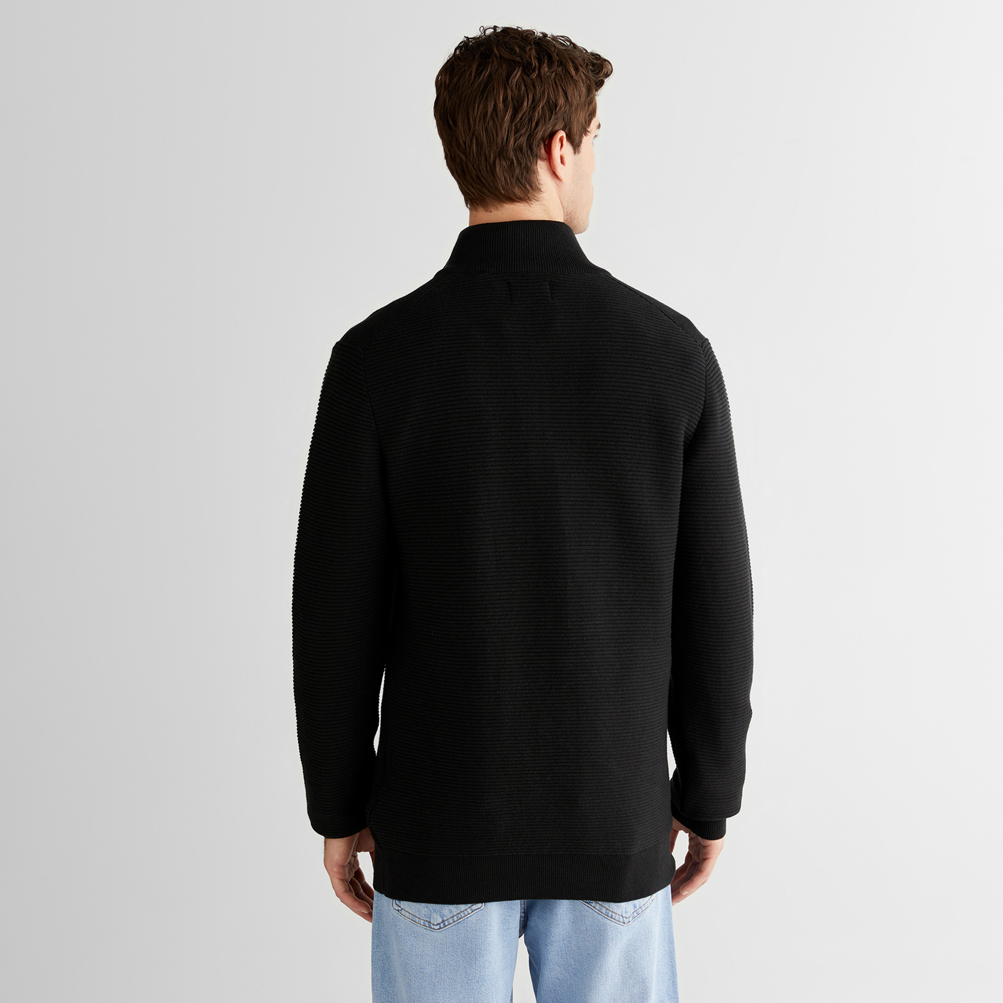 GANT Erkek Siyah Regular Fit Yarım Fermuarlı Triko