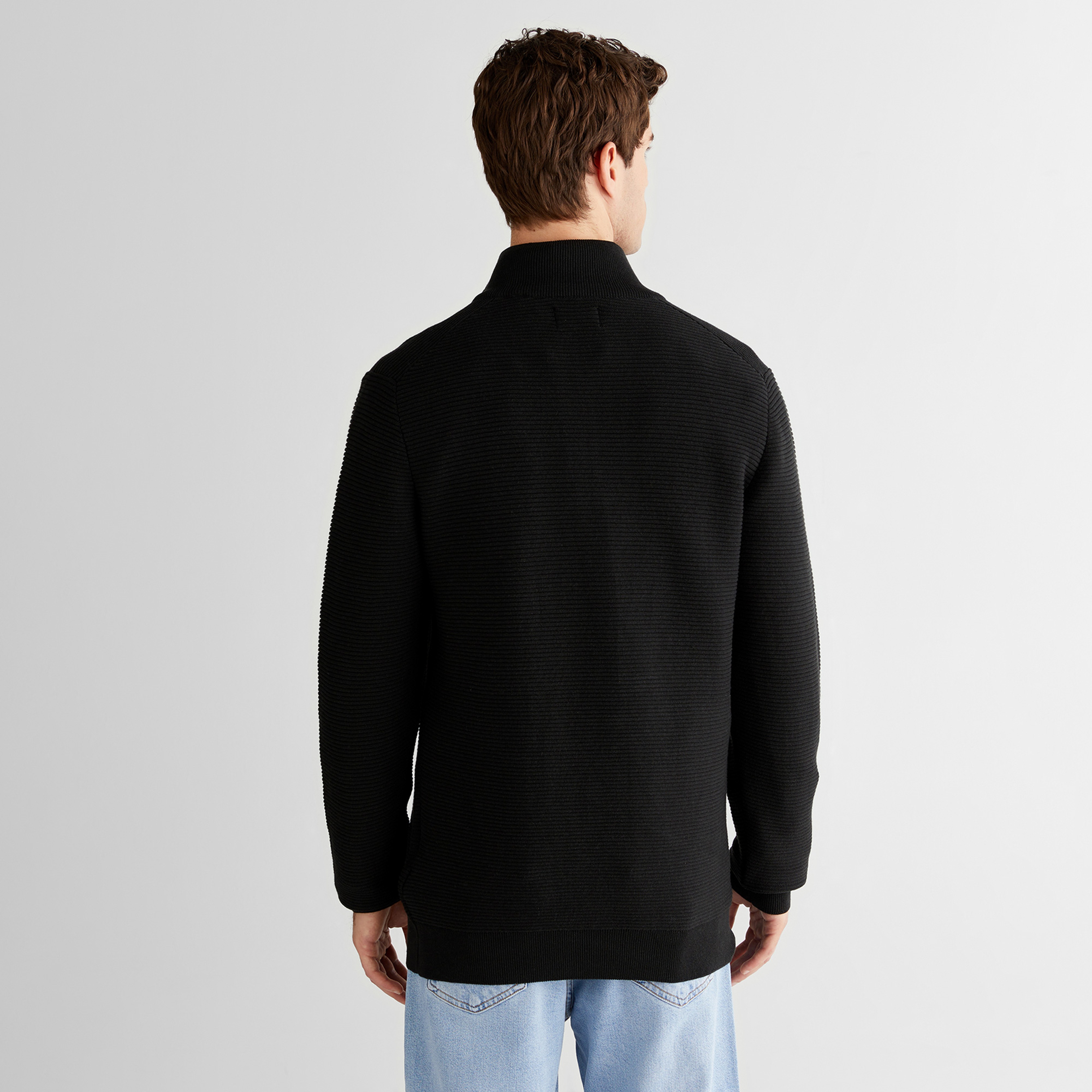 GANT Erkek Siyah Regular Fit Yarım Fermuarlı Triko