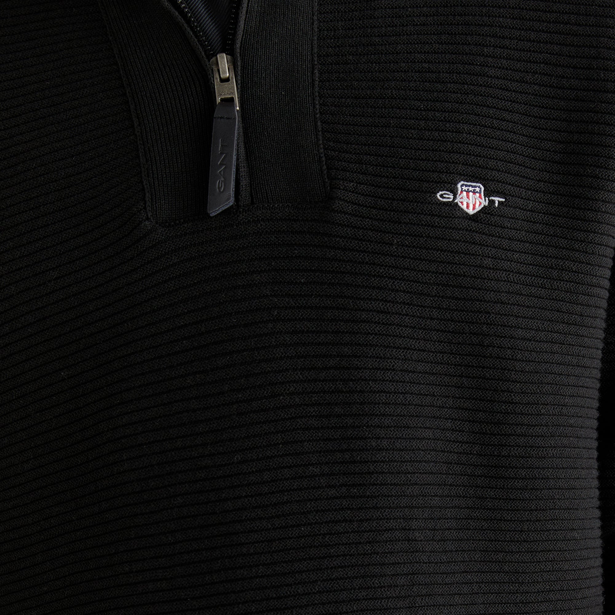 GANT Erkek Siyah Regular Fit Yarım Fermuarlı Triko