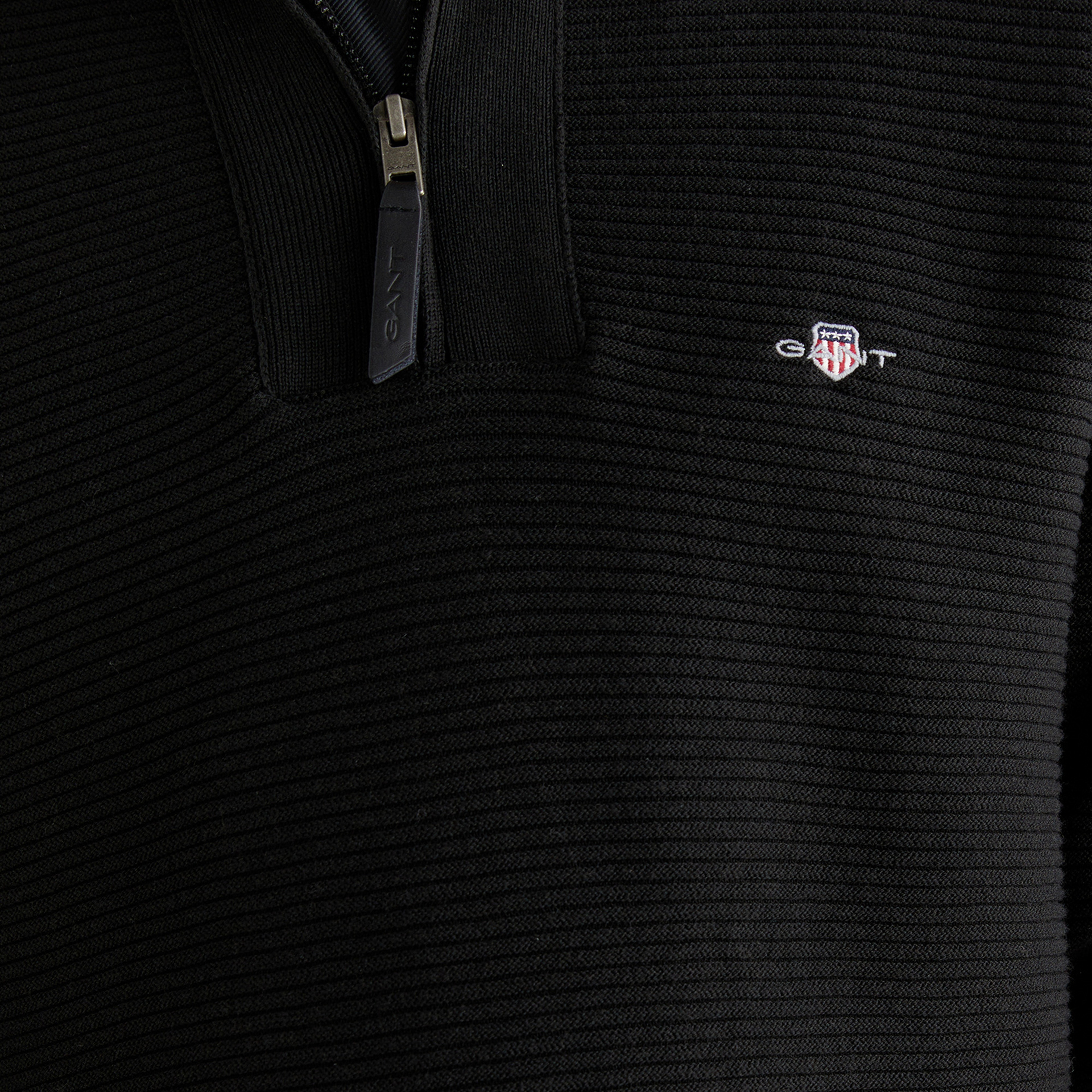 GANT Erkek Siyah Regular Fit Yarım Fermuarlı Triko