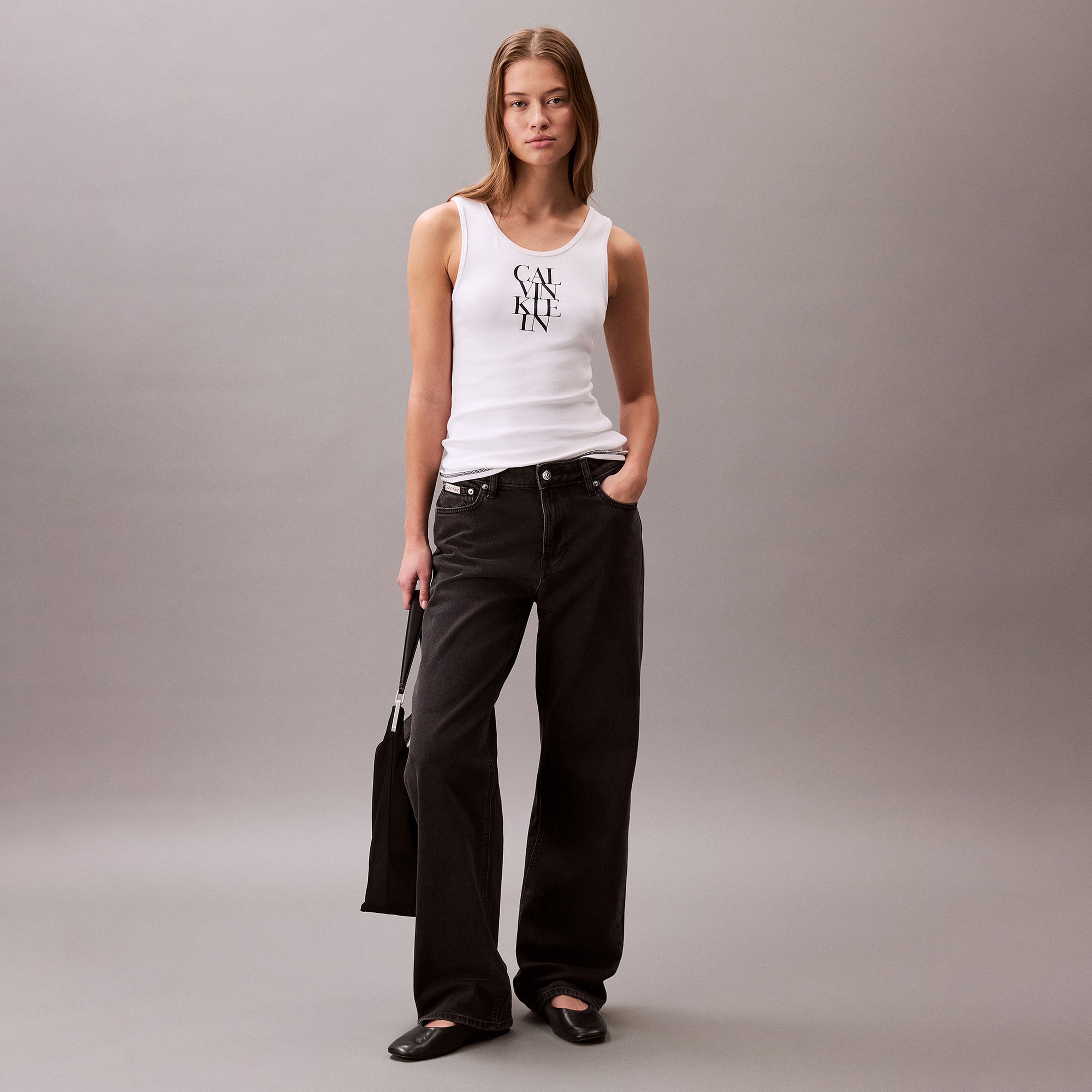 Calvin Klein Solid Tank Kadın Beyaz T-Shirt