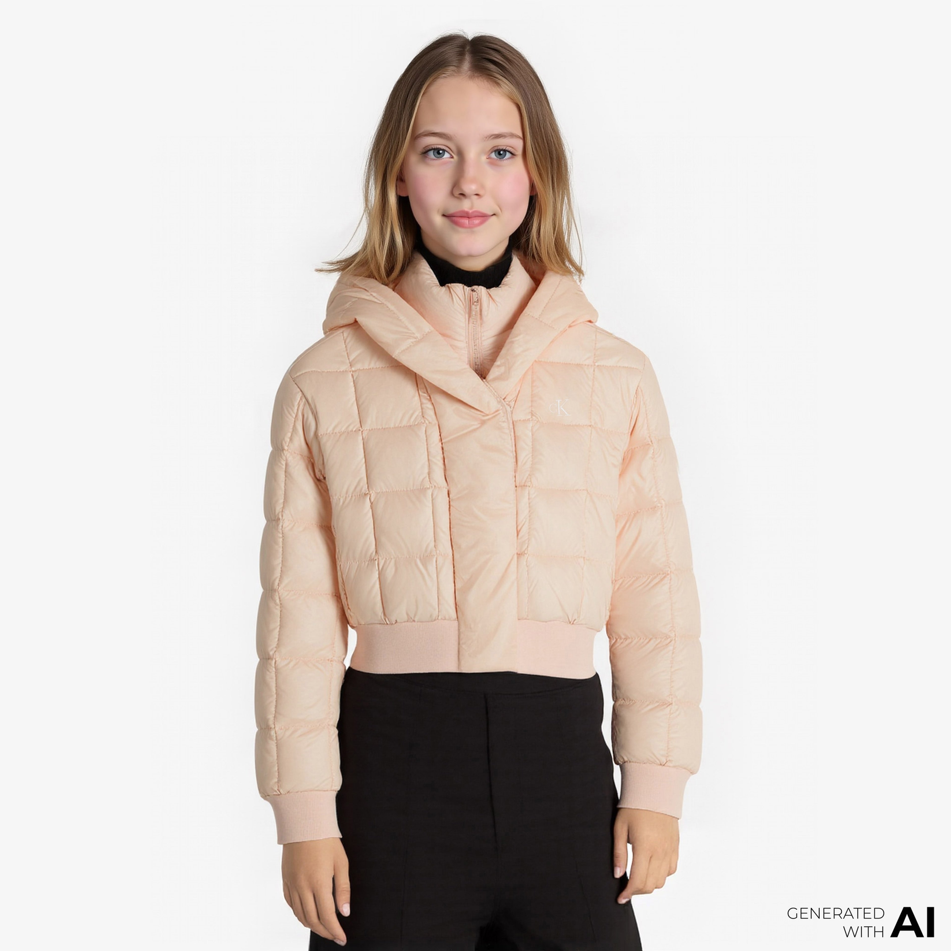 Calvin Klein Archive Grid Puffer Çocuk Pembe Ceket