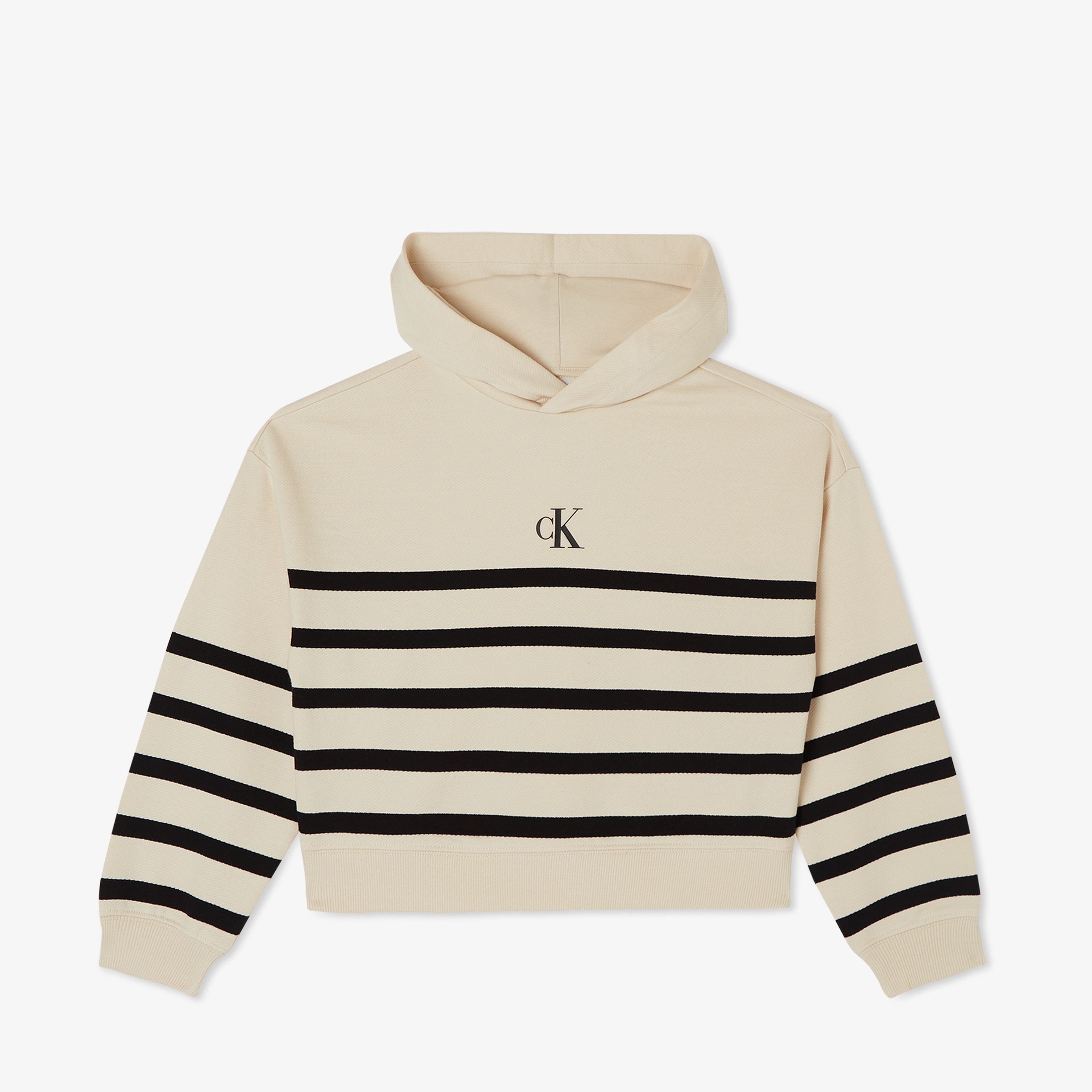 Calvin Klein Logo Boxy Fit Stripes Çocuk Beyaz Sweatshirt