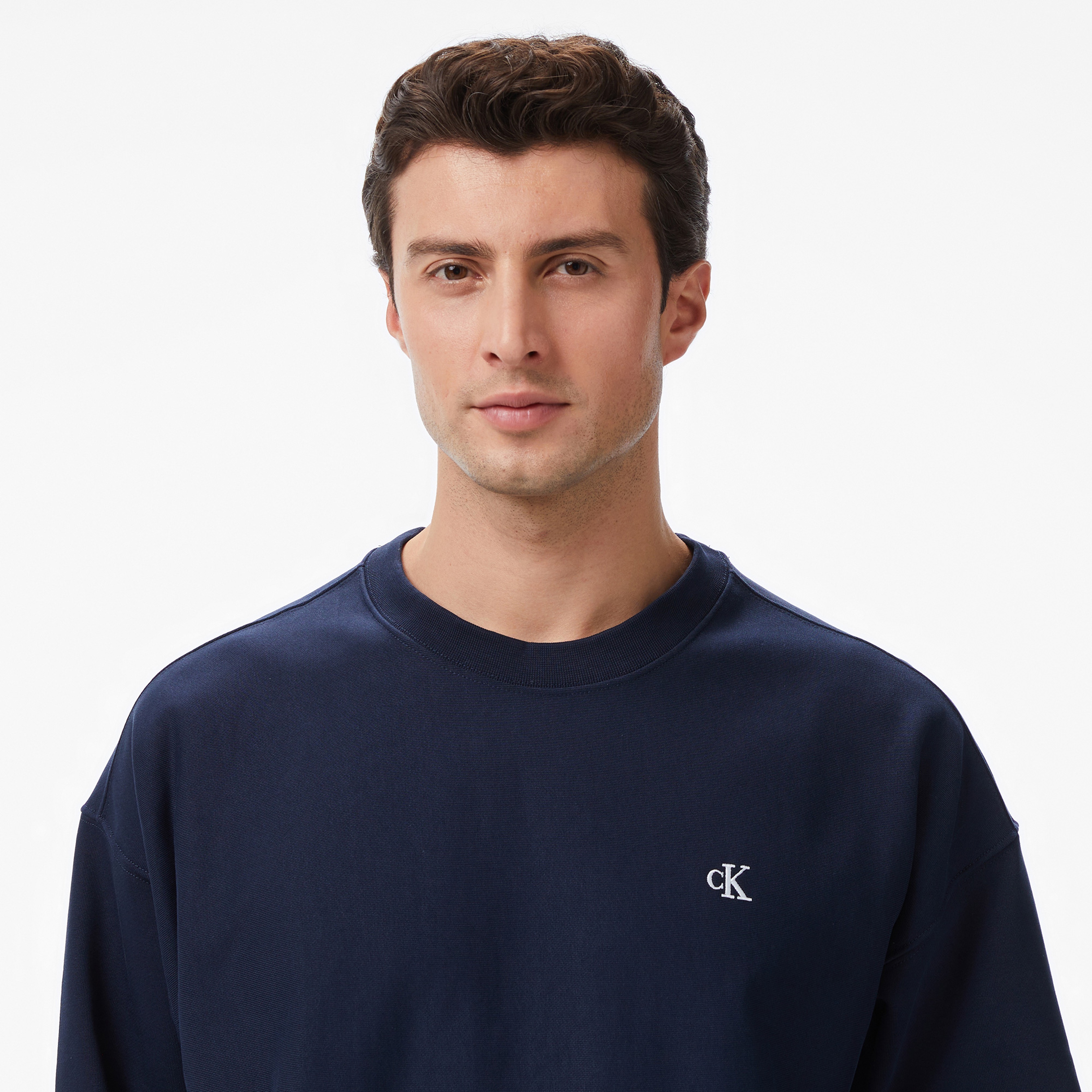 Calvin Klein Premium Terry Monogram Erkek Mavi Sweatshirt