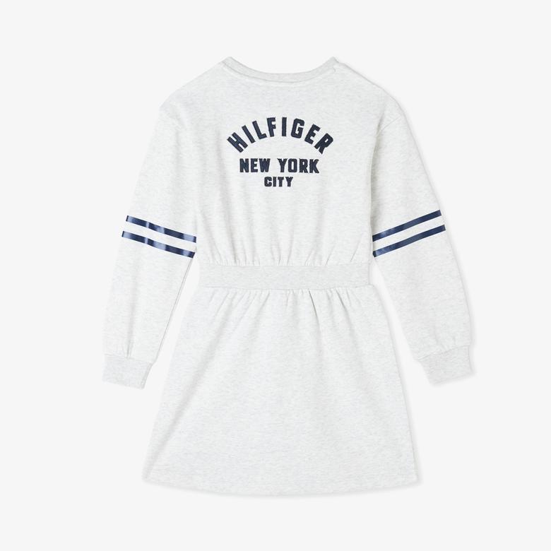 Tommy Hilfiger Satin Applique Çocuk Gri Elbise