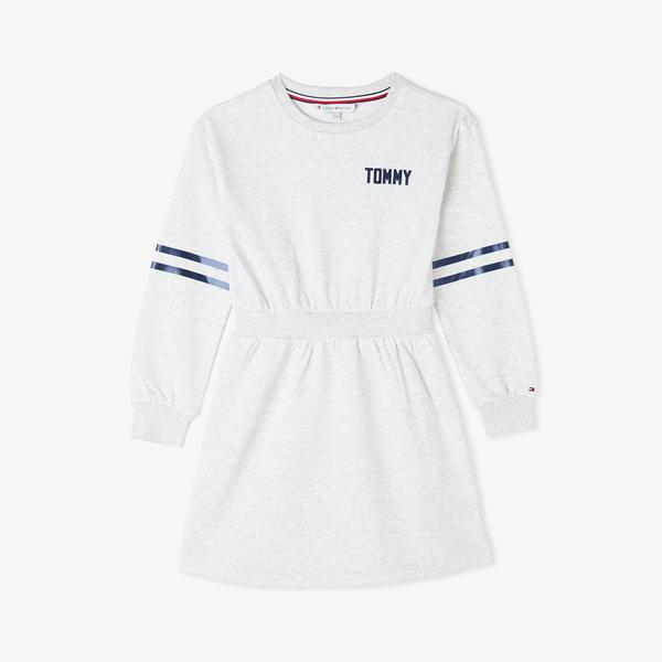 Tommy Hilfiger Satin Applique Çocuk Gri Elbise