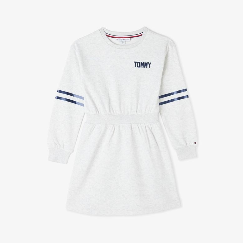 Tommy Hilfiger Satin Applique Çocuk Gri Elbise