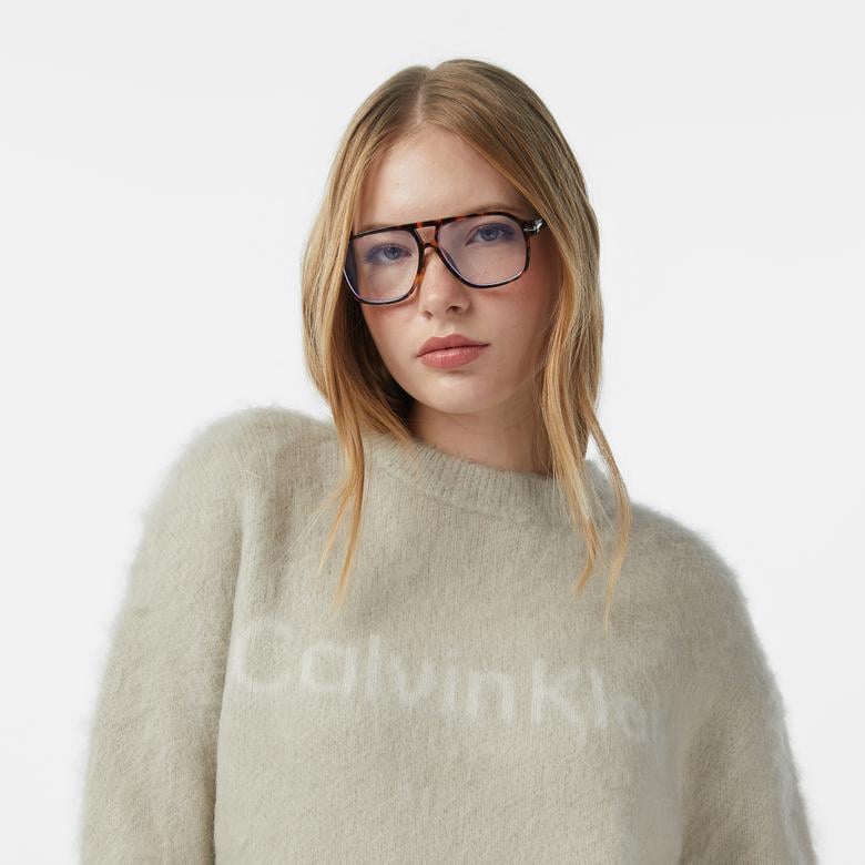 Calvin Klein Alpaca Logo Kadın Beyaz Triko