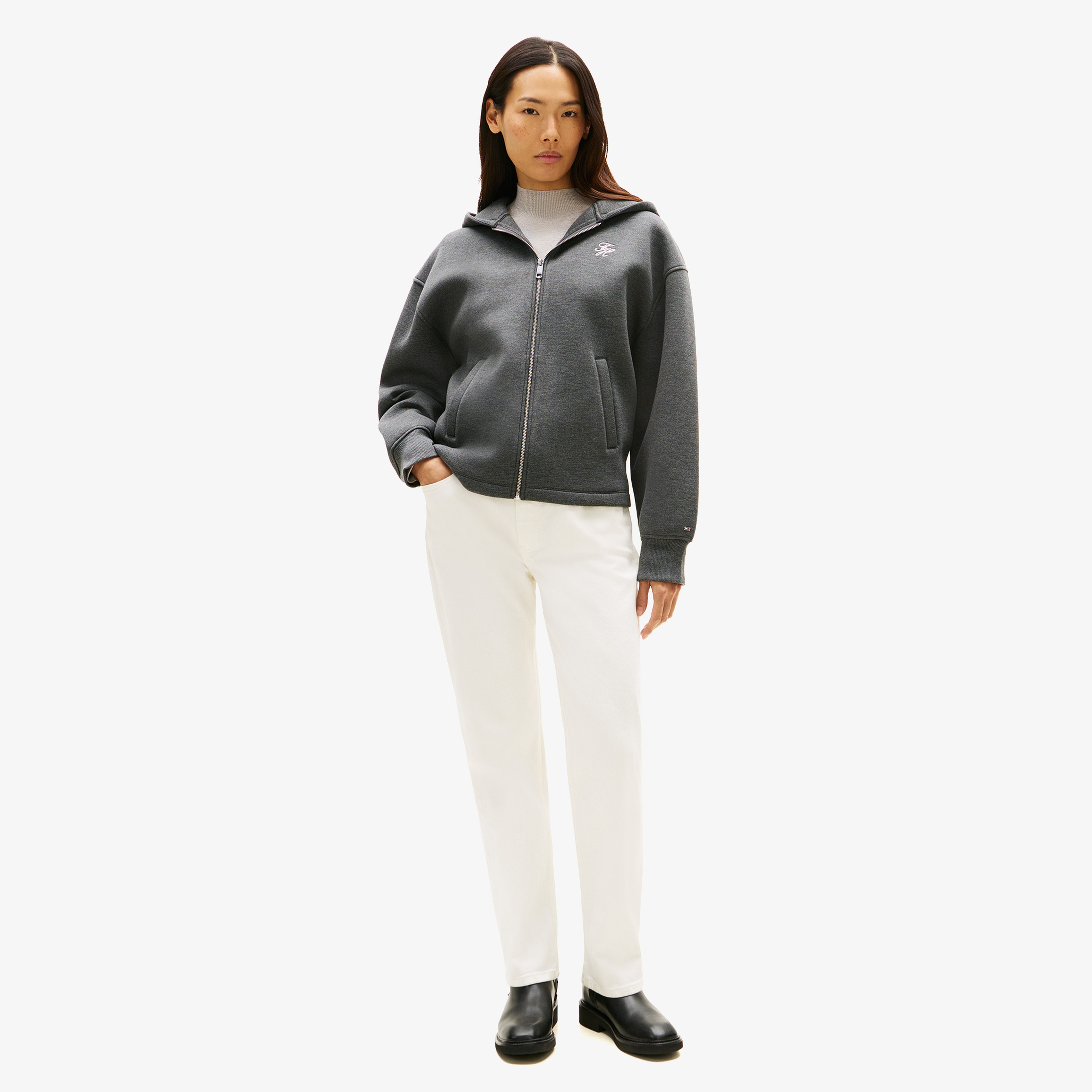 Tommy Hilfiger Script İnterlock Kadın Gri Sweatshirt