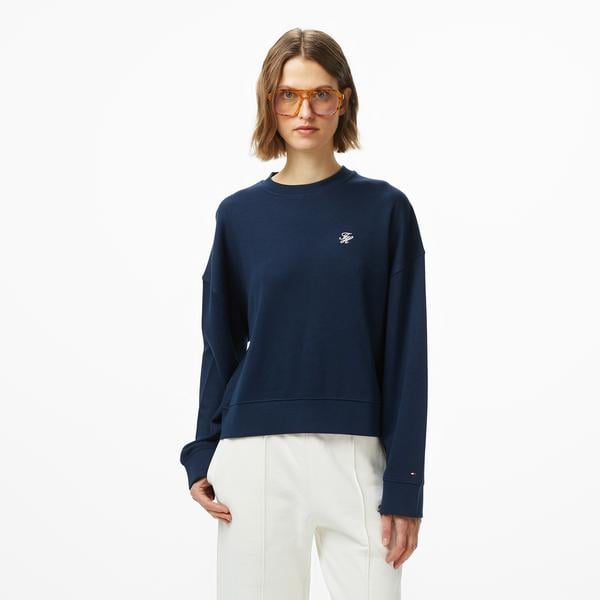 Tommy Hilfiger Script Pique Kadın Mavi Hoodie