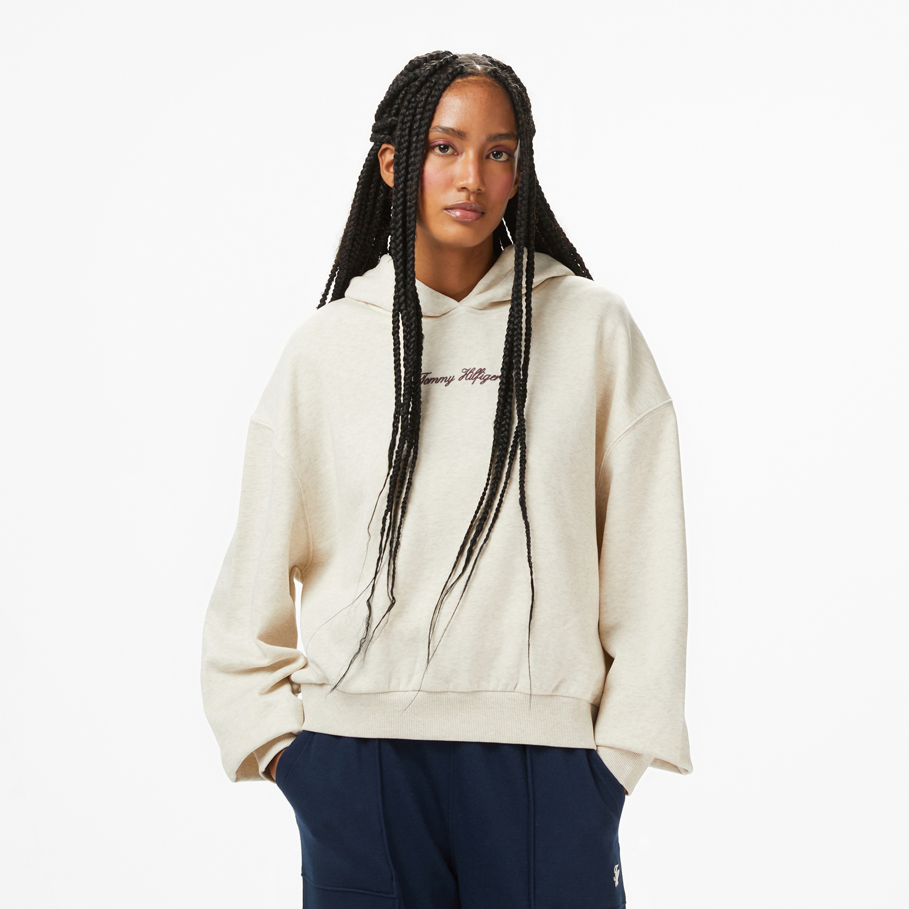 Tommy Hilfiger Classic Script Kadın Bej Hoodie