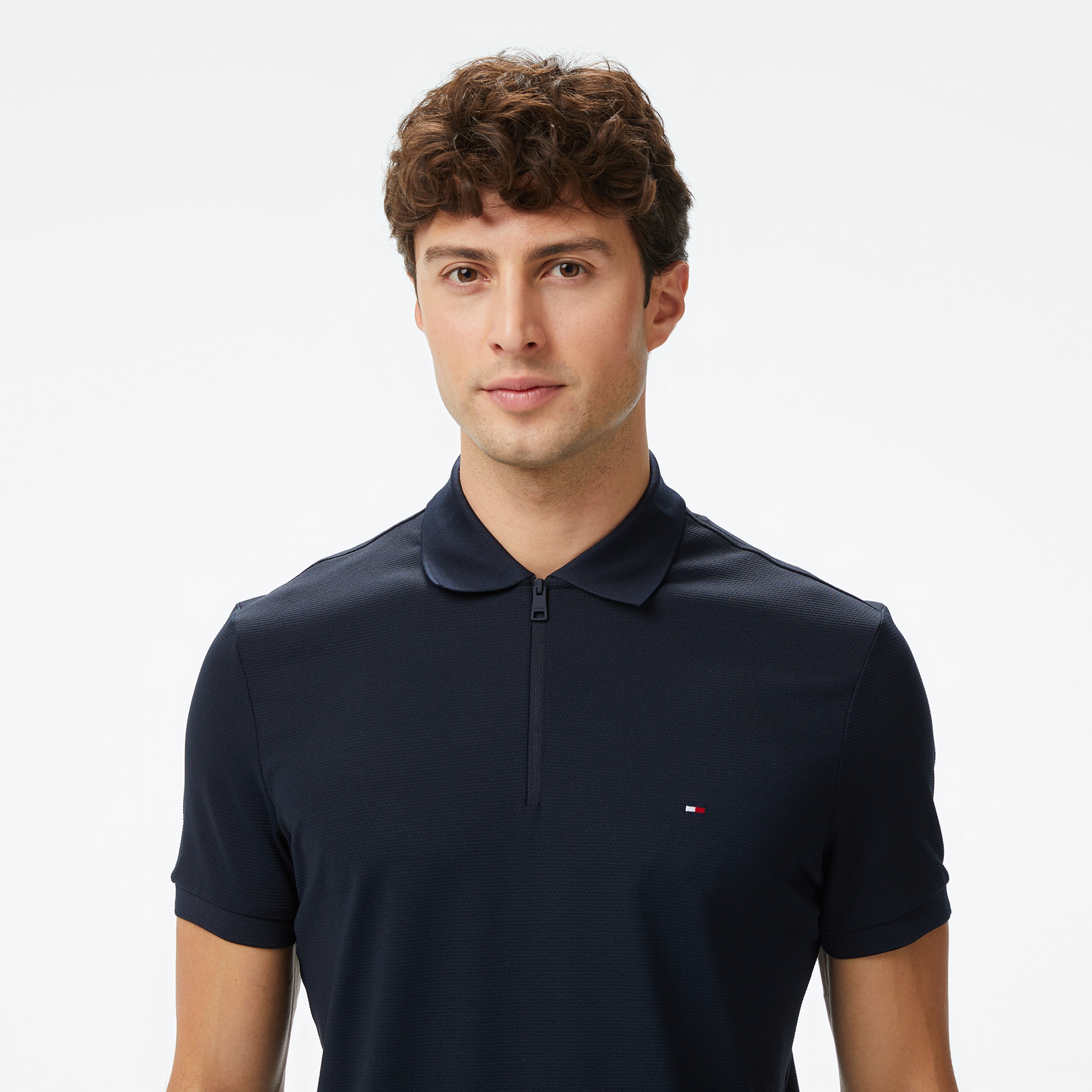 Tommy Hilfiger Performance Pique Erkek Mavi Polo