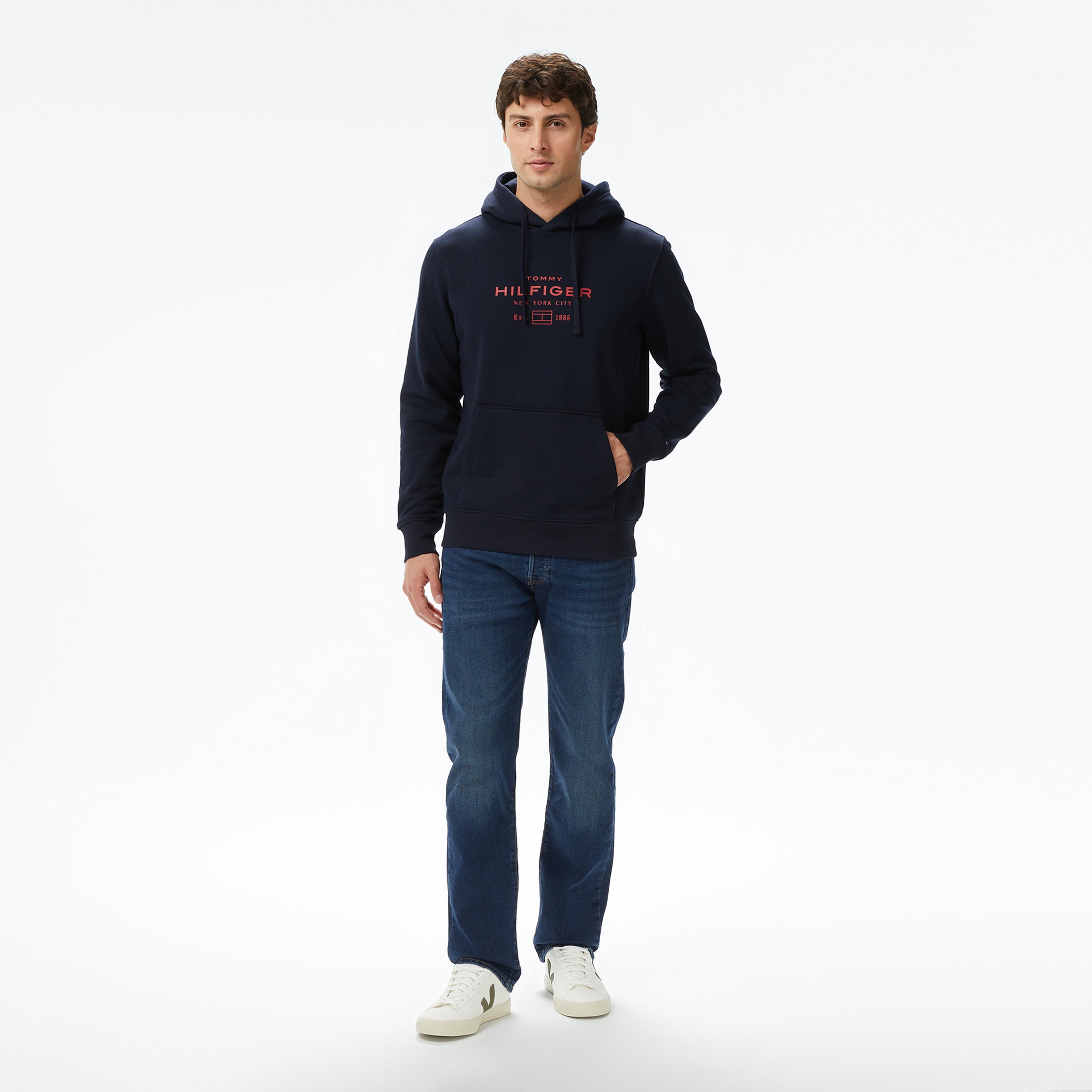 Tommy Hilfiger Oval Graphic Erkek Mavi Hoodie