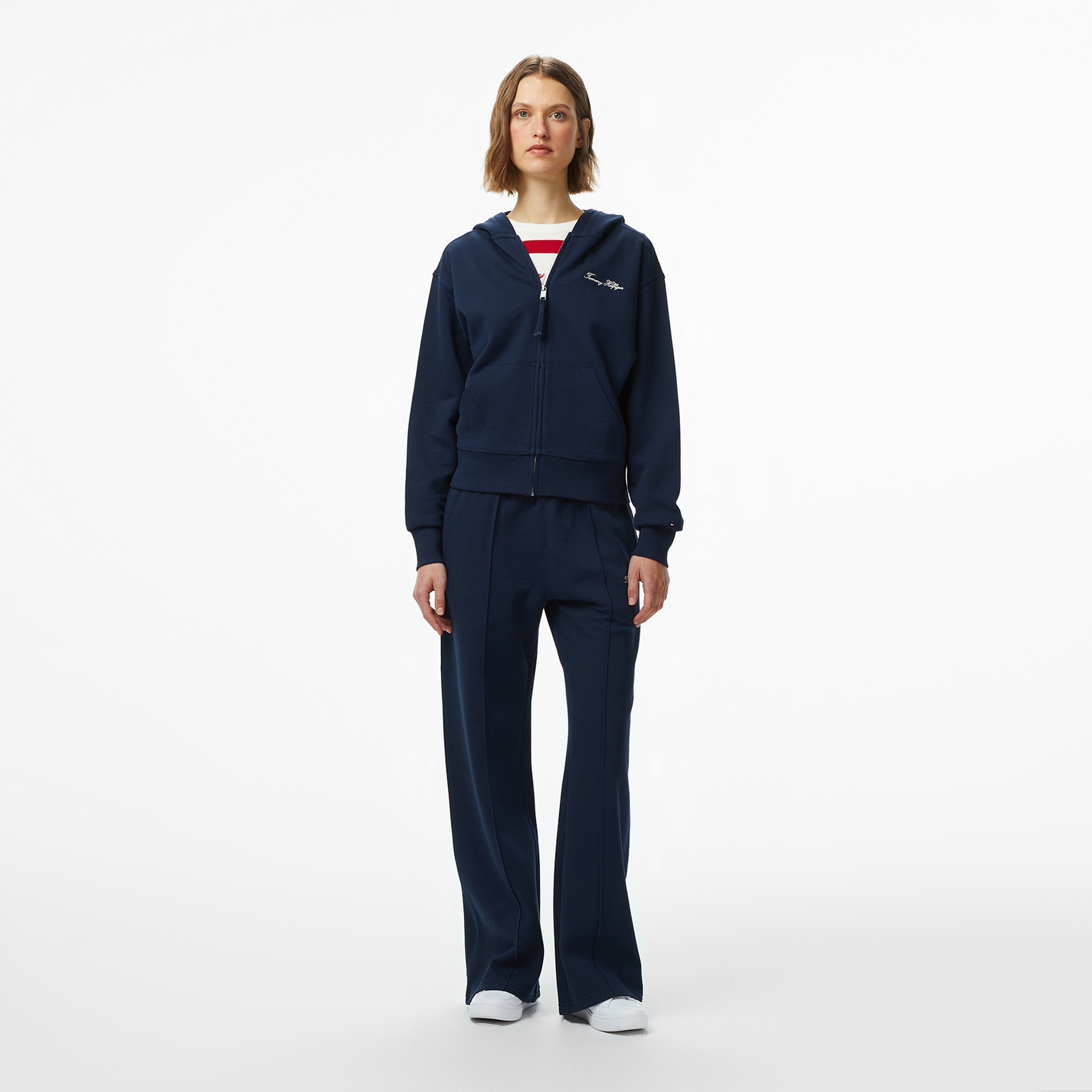 Tommy Hilfiger Script Regular Pique Kadın Mavi Fermuarlı Hoodie