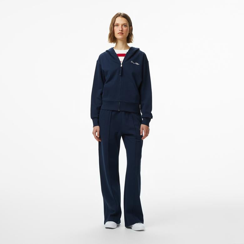 Tommy Hilfiger Script Regular Pique Kadın Mavi Fermuarlı Hoodie