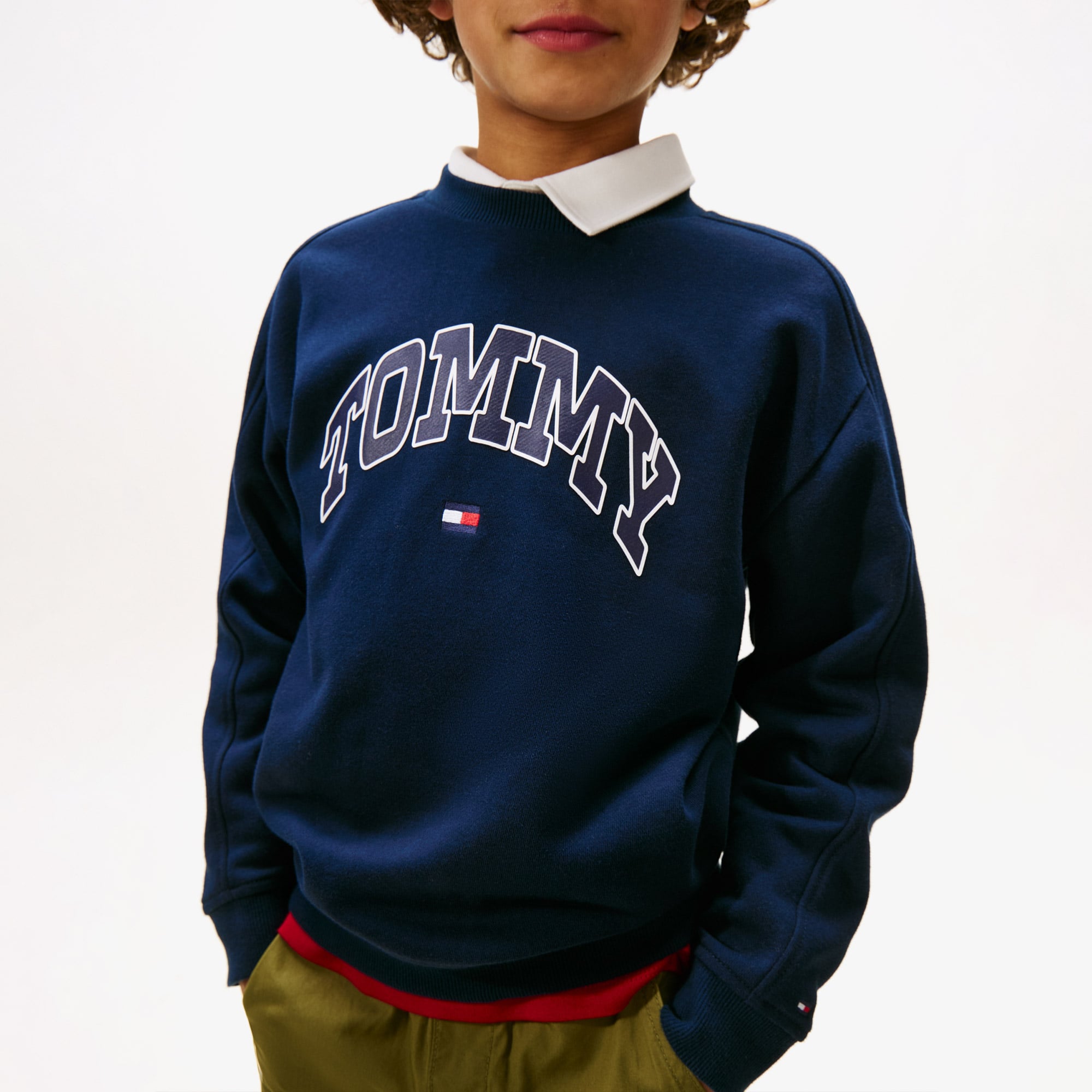 Tommy Hilfiger Varsity Raised Print Çocuk Mavi Sweatshirt