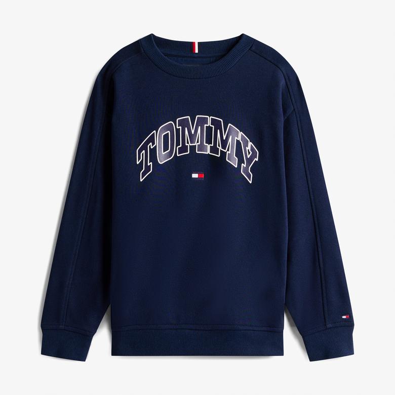 Tommy Hilfiger Varsity Raised Print Çocuk Mavi Sweatshirt