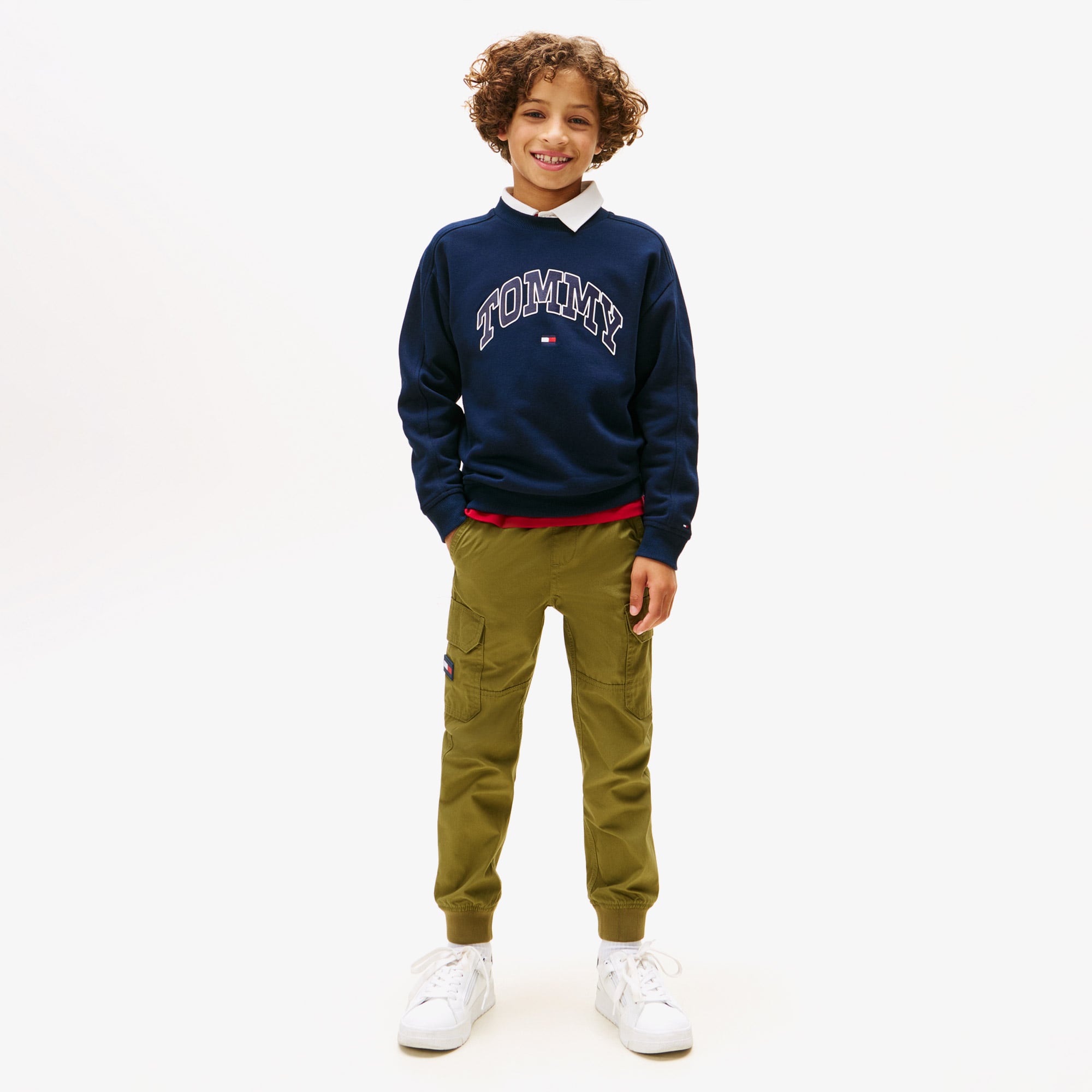 Tommy Hilfiger Varsity Raised Print Çocuk Mavi Sweatshirt