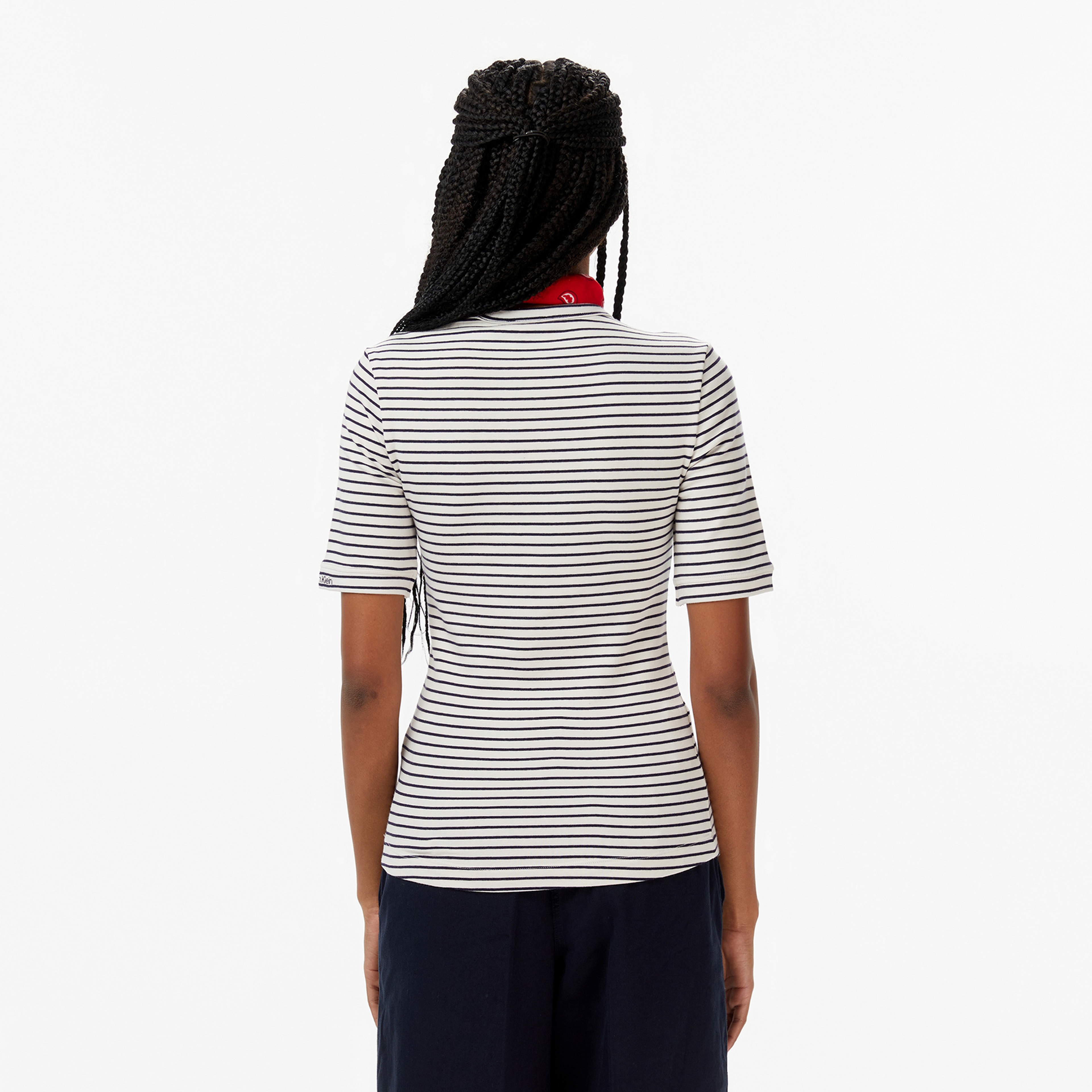 Calvin Klein Stripe Cotton Kadın Beyaz T-Shirt