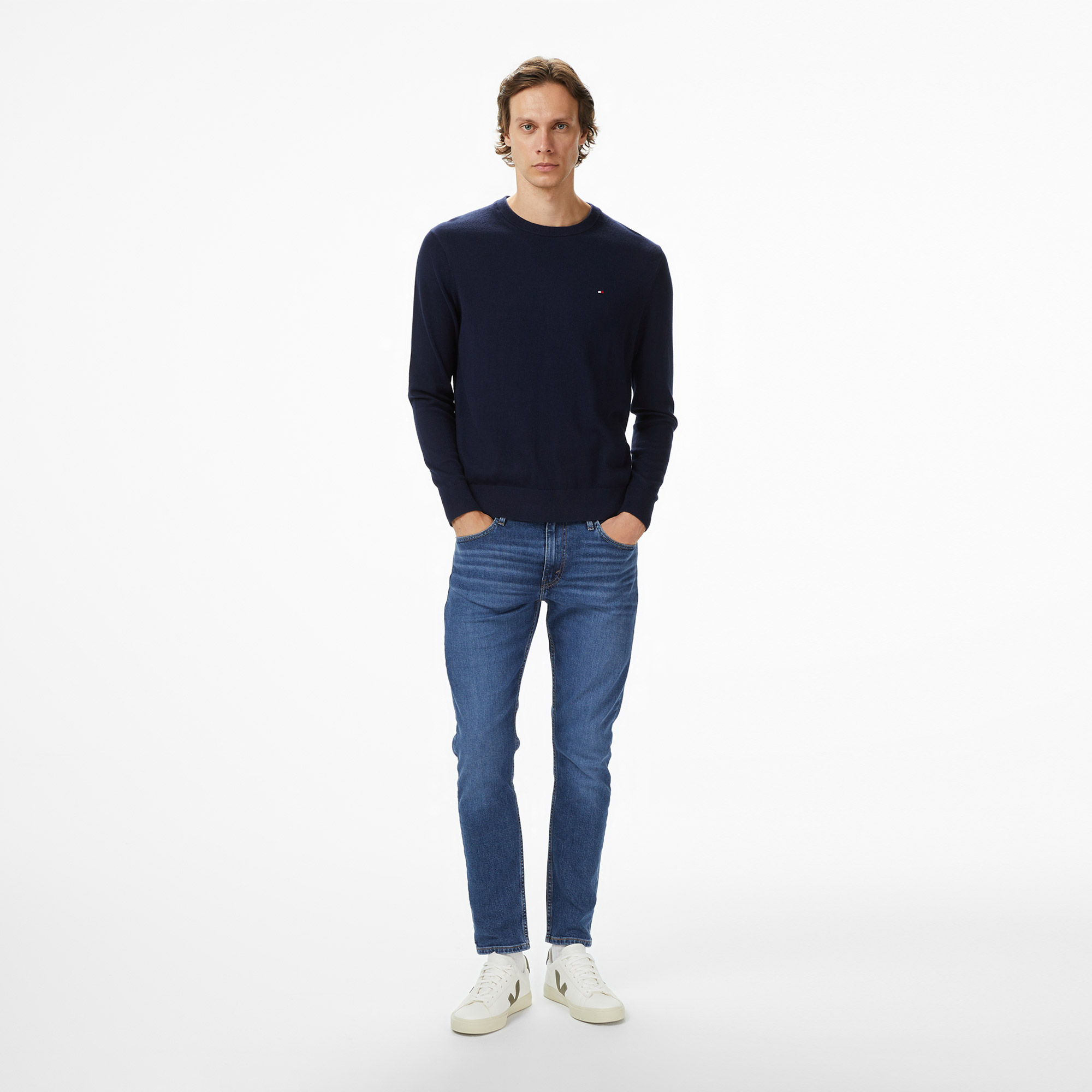 Tommy Hilfiger Pima Mainline Cashmere Erkek Mavi Hırka
