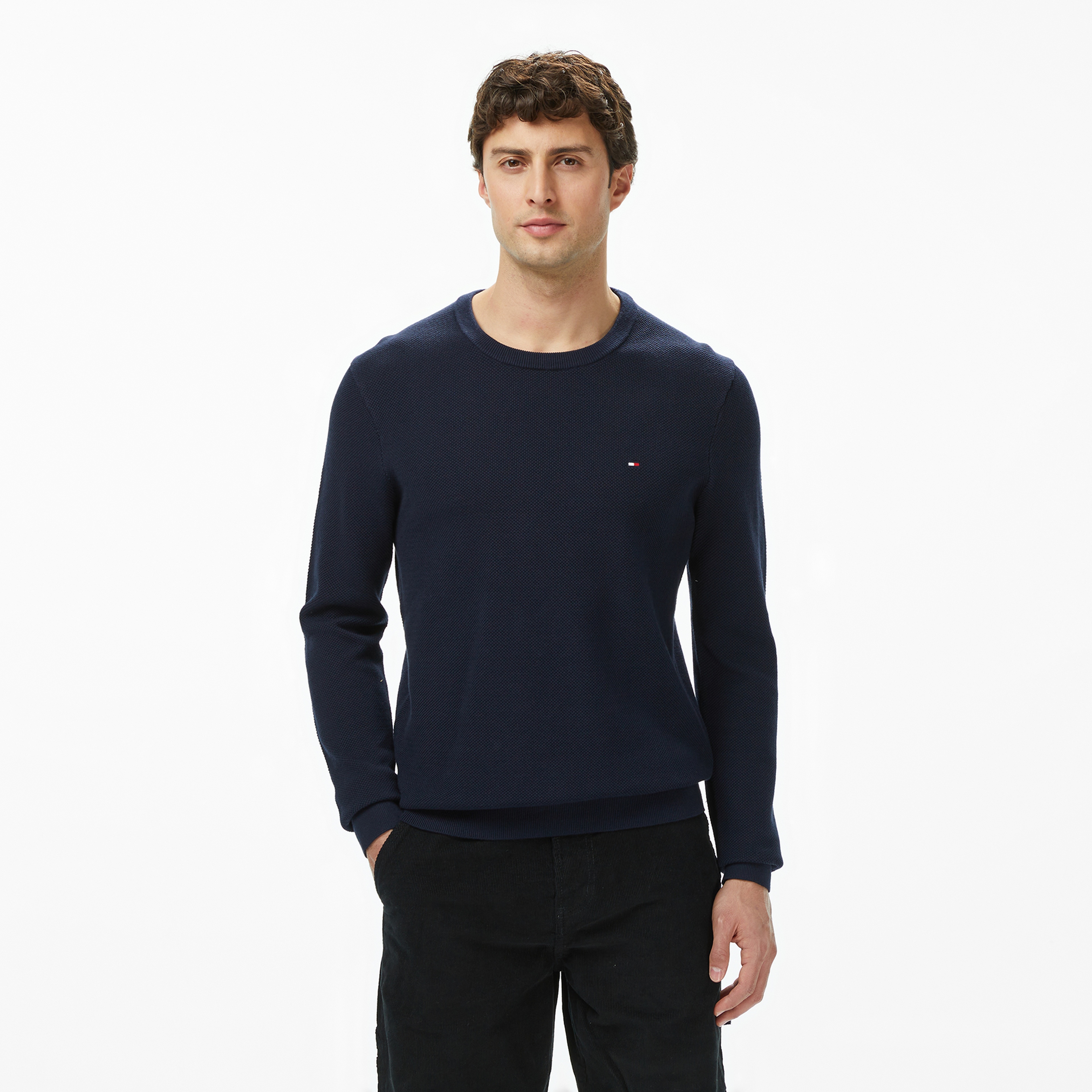 Tommy Hilfiger Essential Structure Yuvarlak Yaka Erkek Mavi Kazak