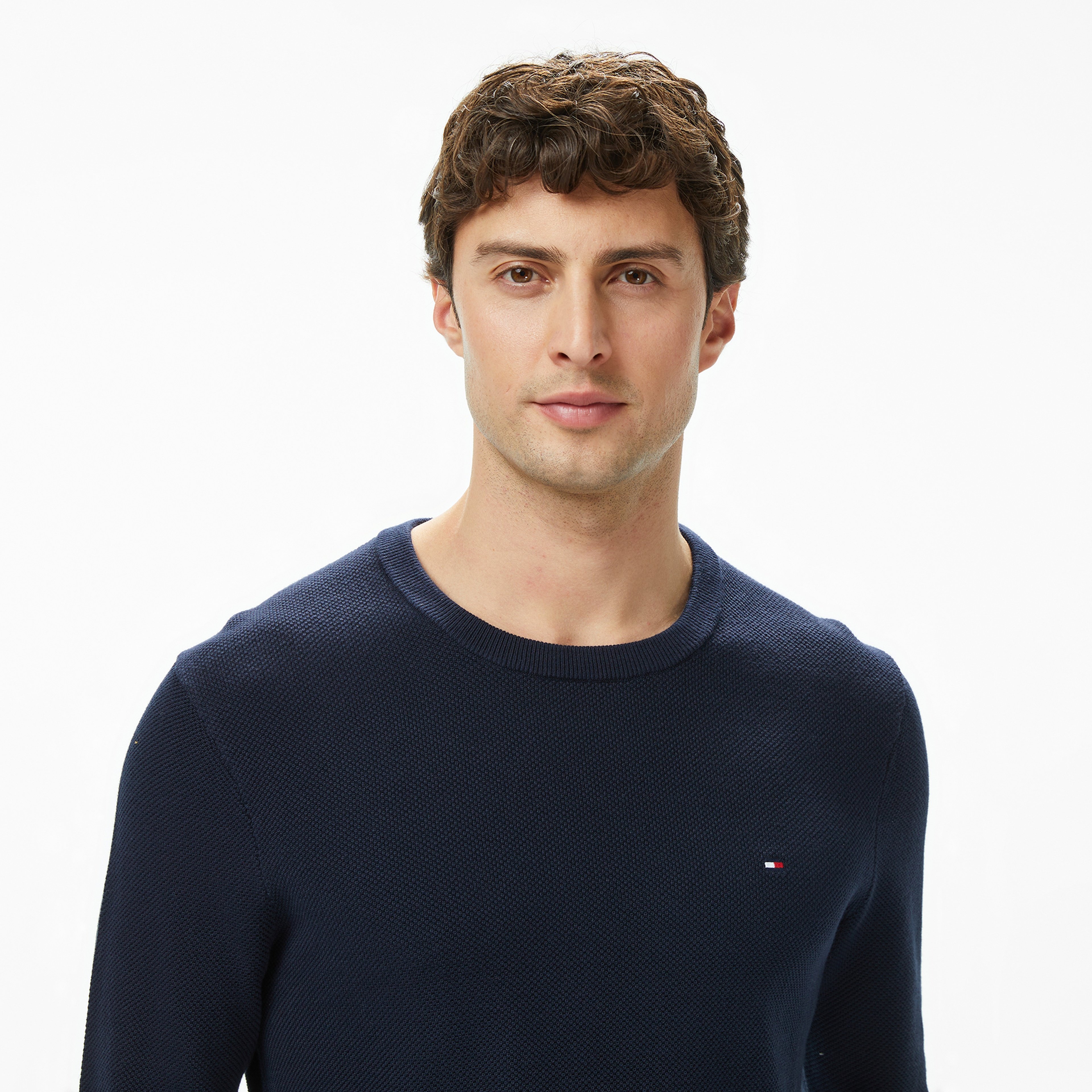 Tommy Hilfiger Essential Structure Yuvarlak Yaka Erkek Mavi Kazak
