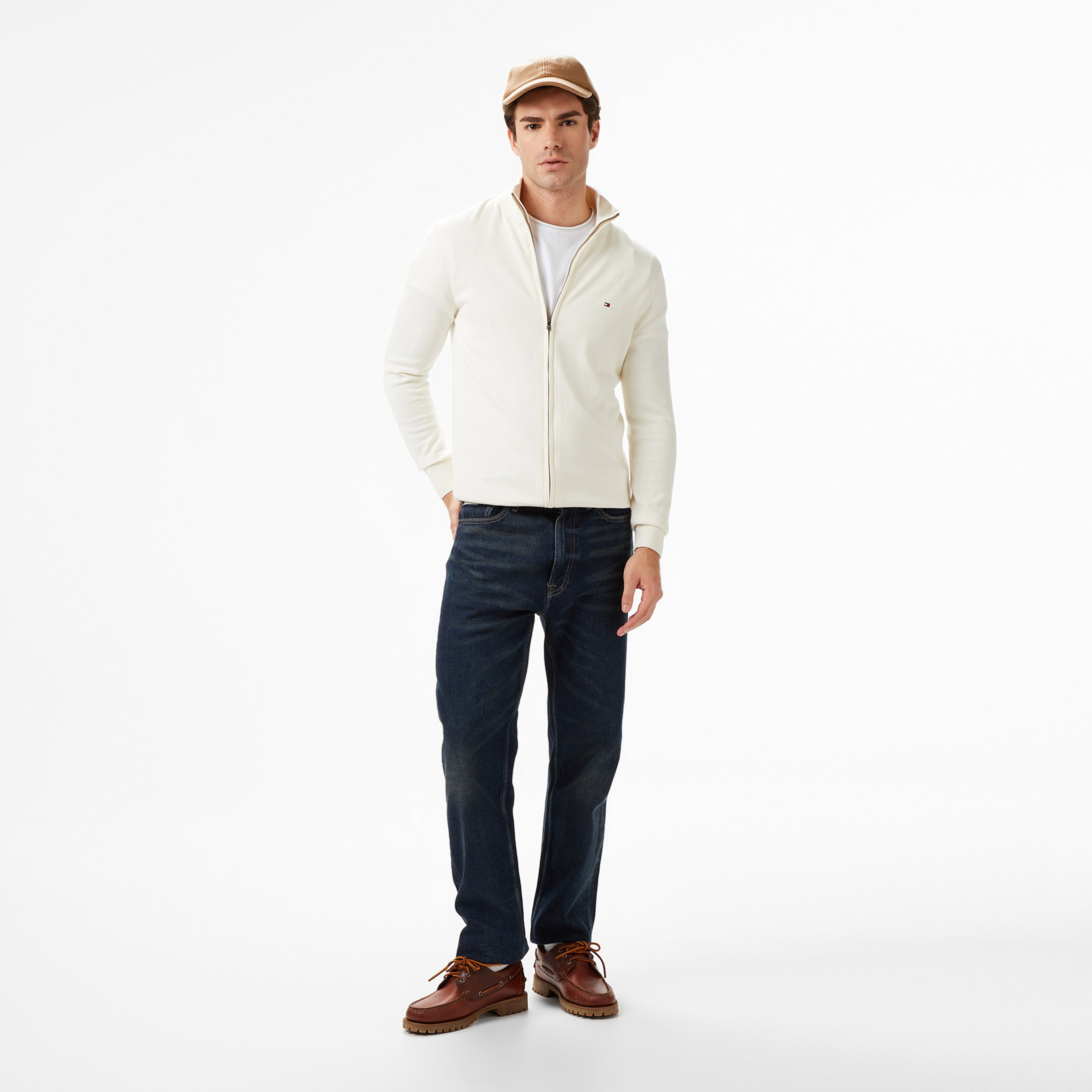 Tommy Hilfiger Essential Zip Erkek Krem Triko