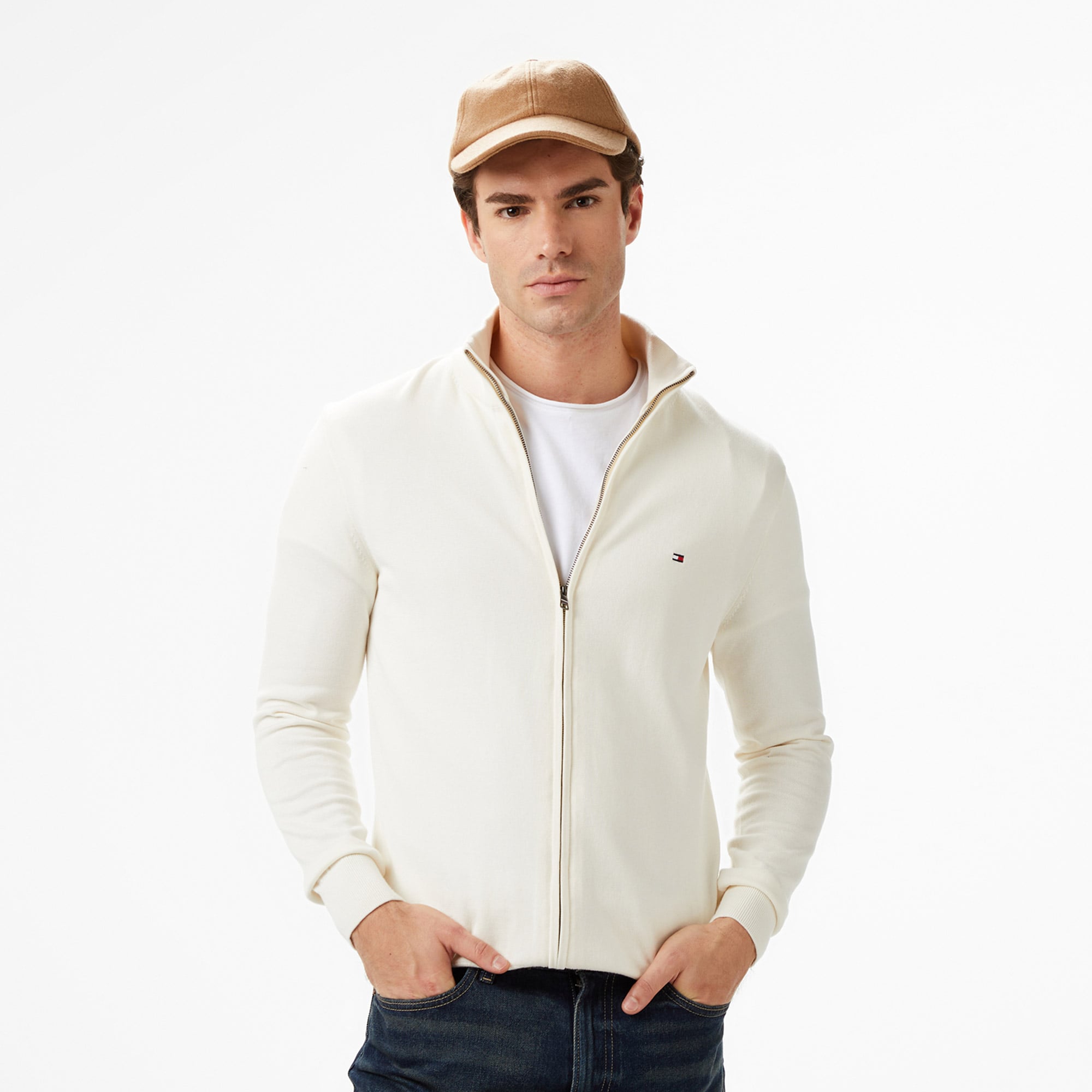 Tommy Hilfiger Essential Zip Erkek Krem Triko