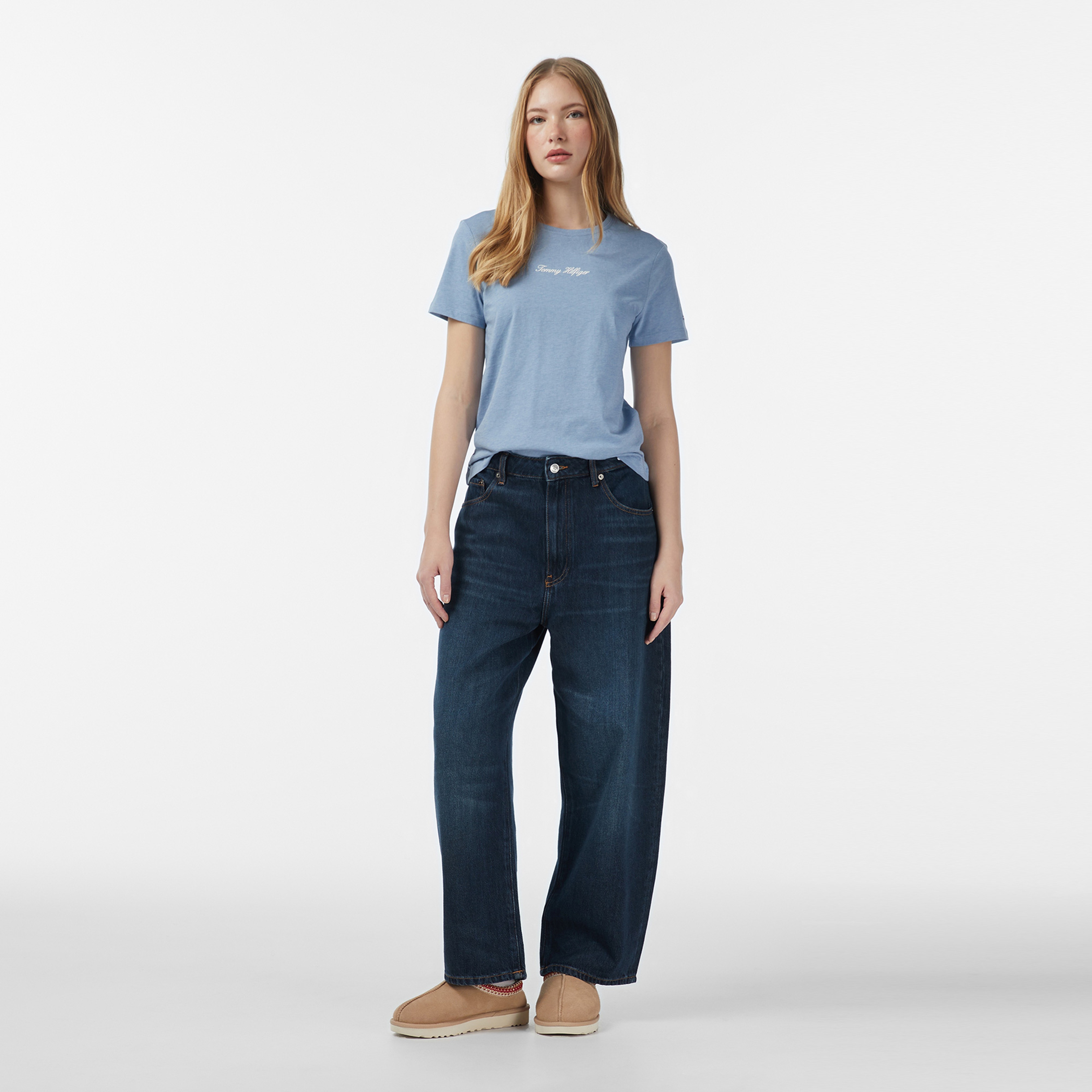 Tommy Hilfiger Classic Script Regular Kadın Mavi T-Shirt