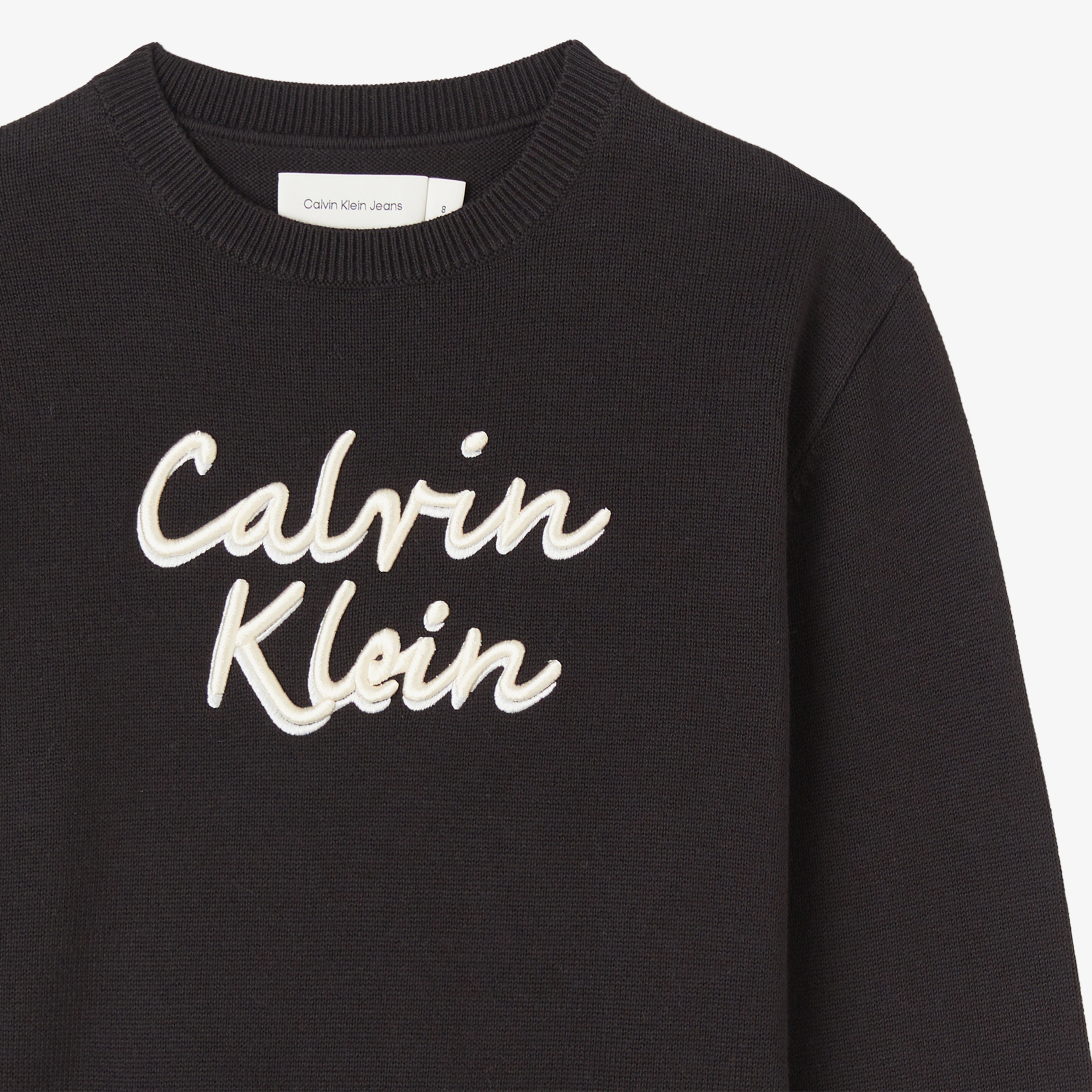 Calvin Klein Logo Metallic Intersia Çocuk Siyah Triko