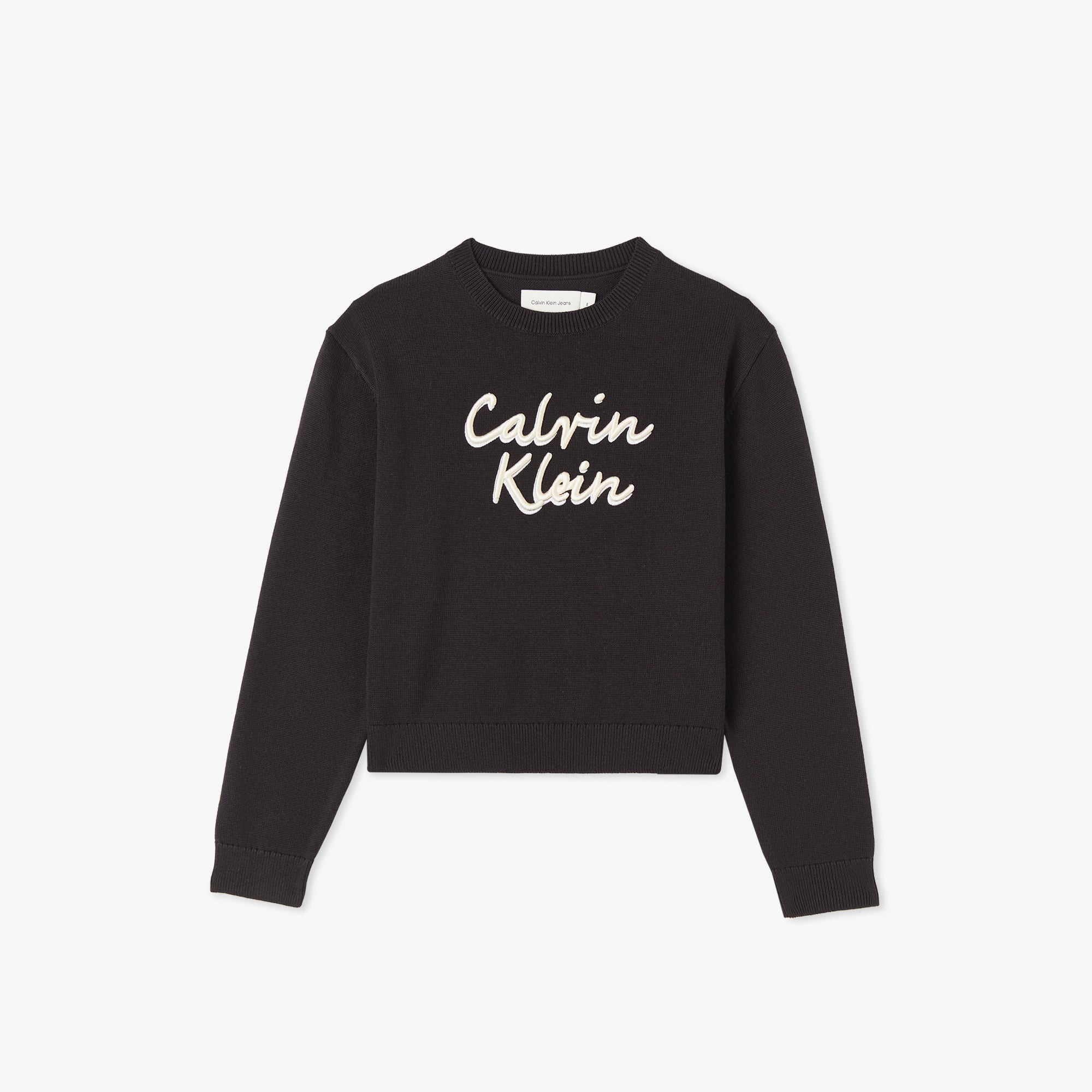 Calvin Klein Logo Metallic Intersia Çocuk Siyah Triko