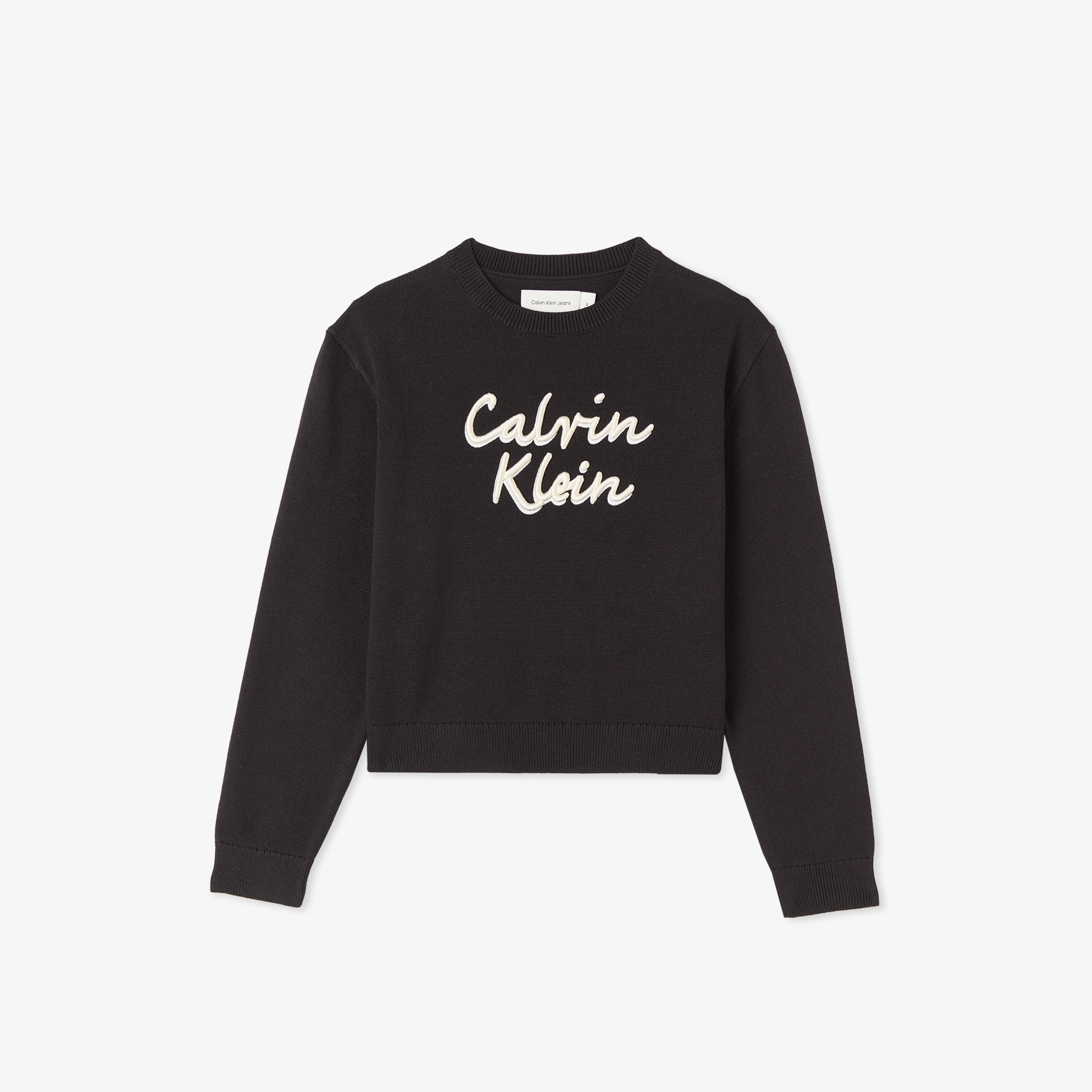 Calvin Klein Logo Metallic Intersia Çocuk Siyah Triko